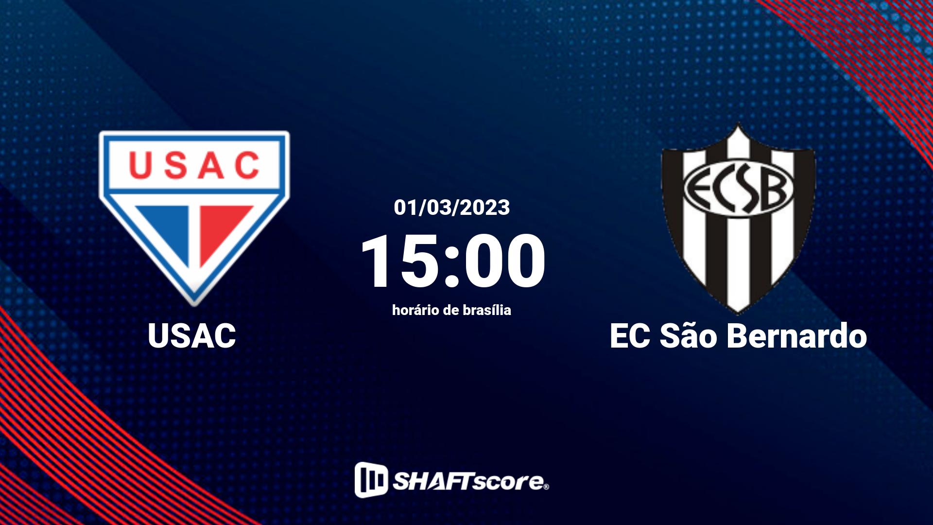 Estatísticas do jogo USAC vs EC São Bernardo 01.03 15:00