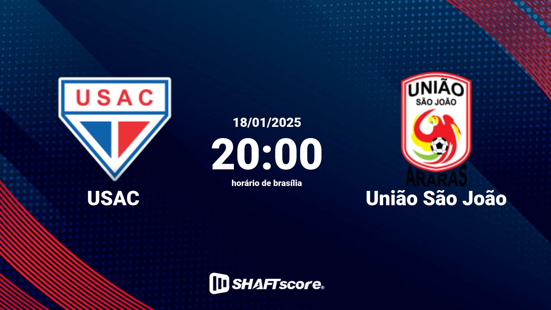 Estatísticas do jogo USAC vs União São João 18.01 20:00