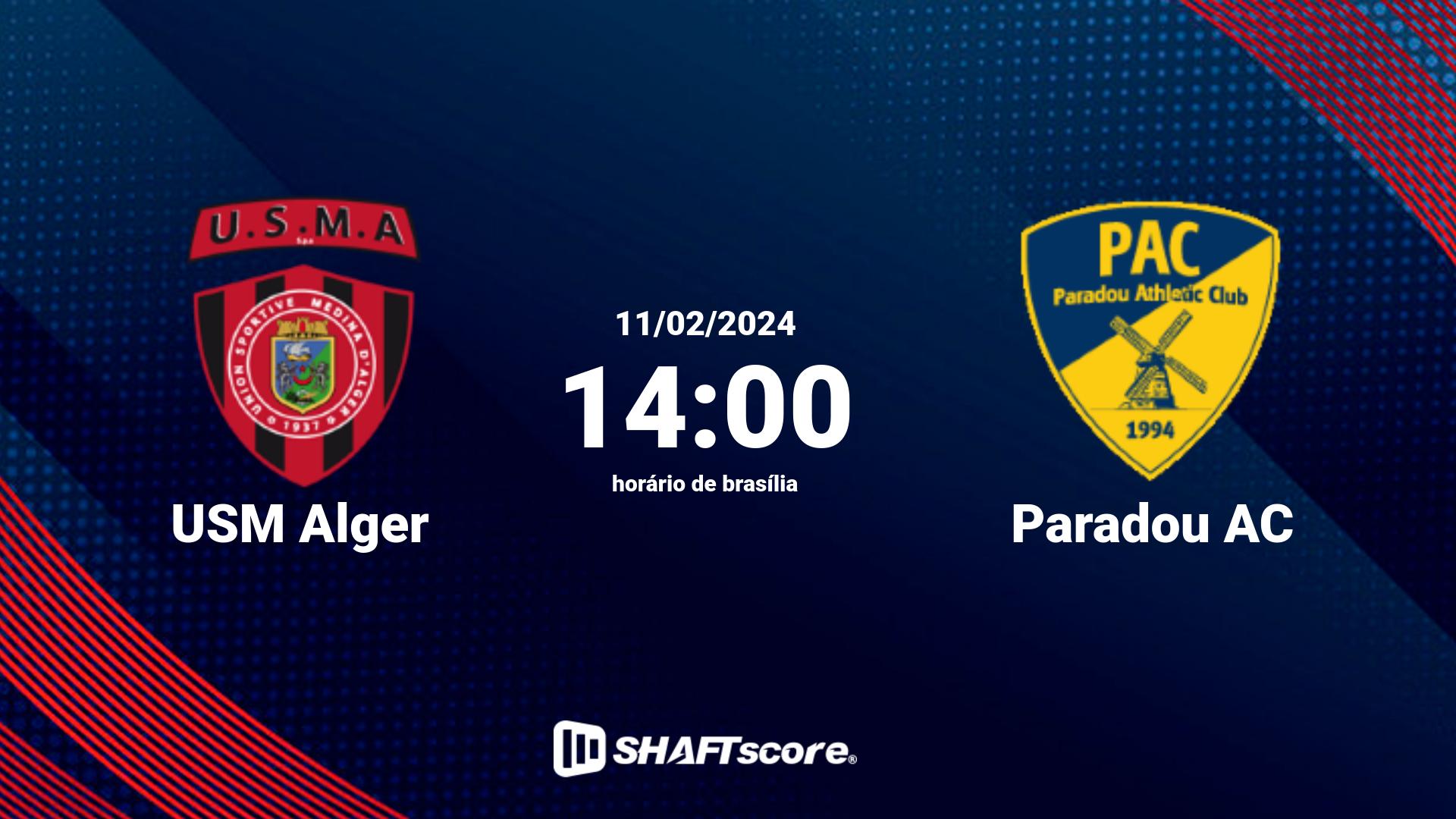 Estatísticas do jogo USM Alger vs Paradou AC 11.02 14:00