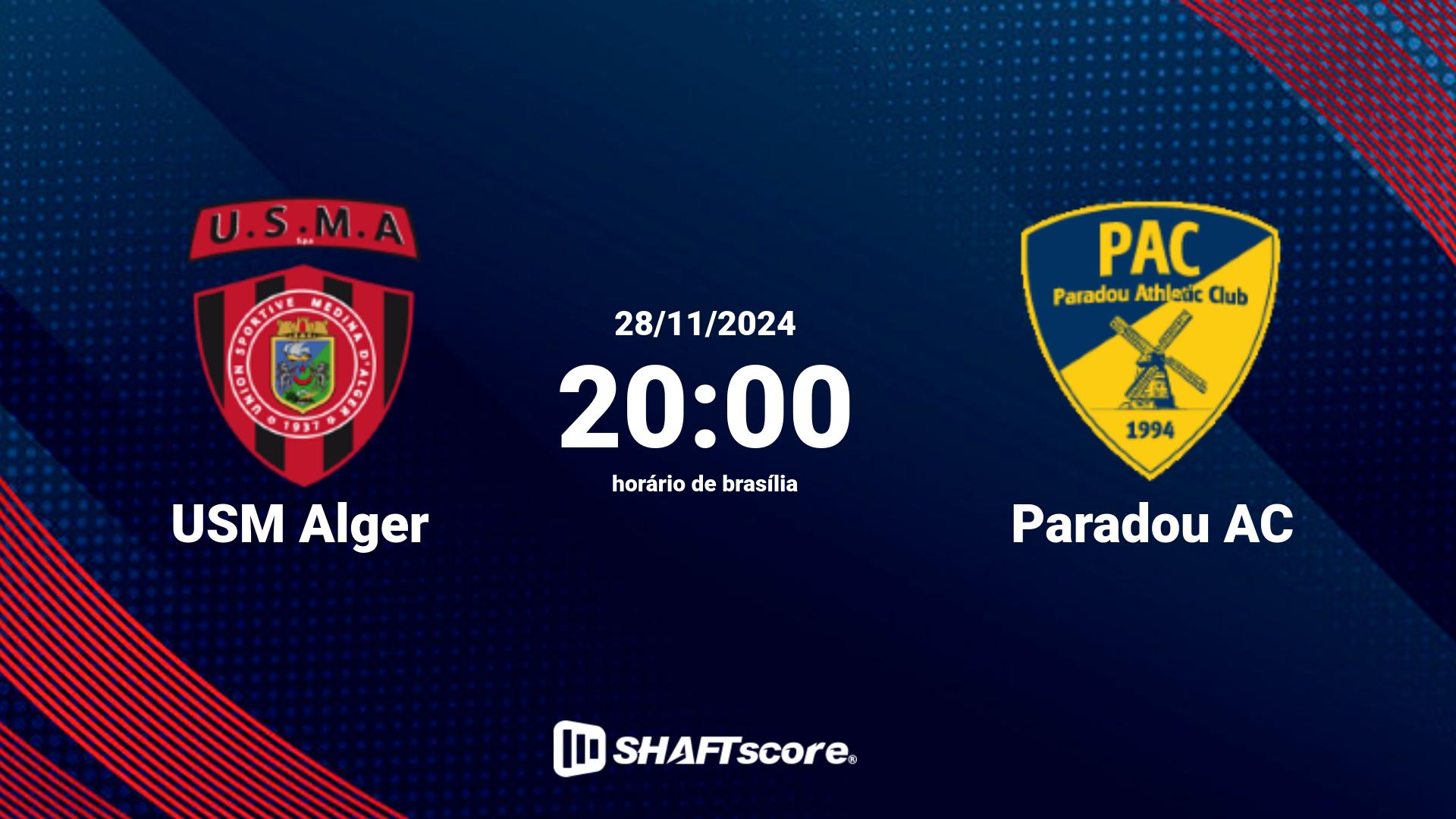 Estatísticas do jogo USM Alger vs Paradou AC 28.11 20:00