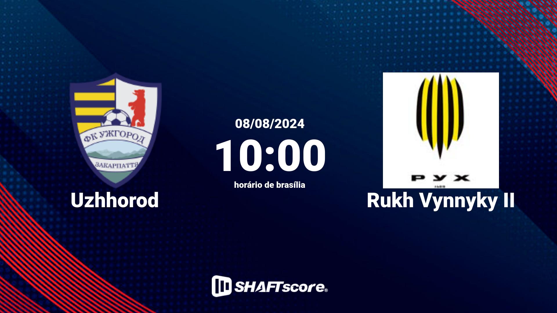 Estatísticas do jogo Uzhhorod vs Rukh Vynnyky II 08.08 10:00