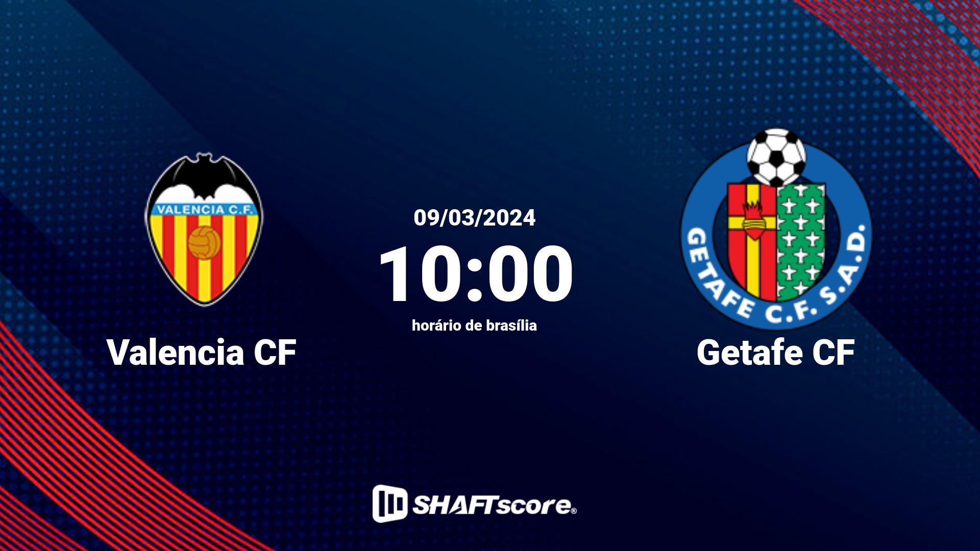 Estatísticas do jogo Valencia CF vs Getafe CF 09.03 10:00