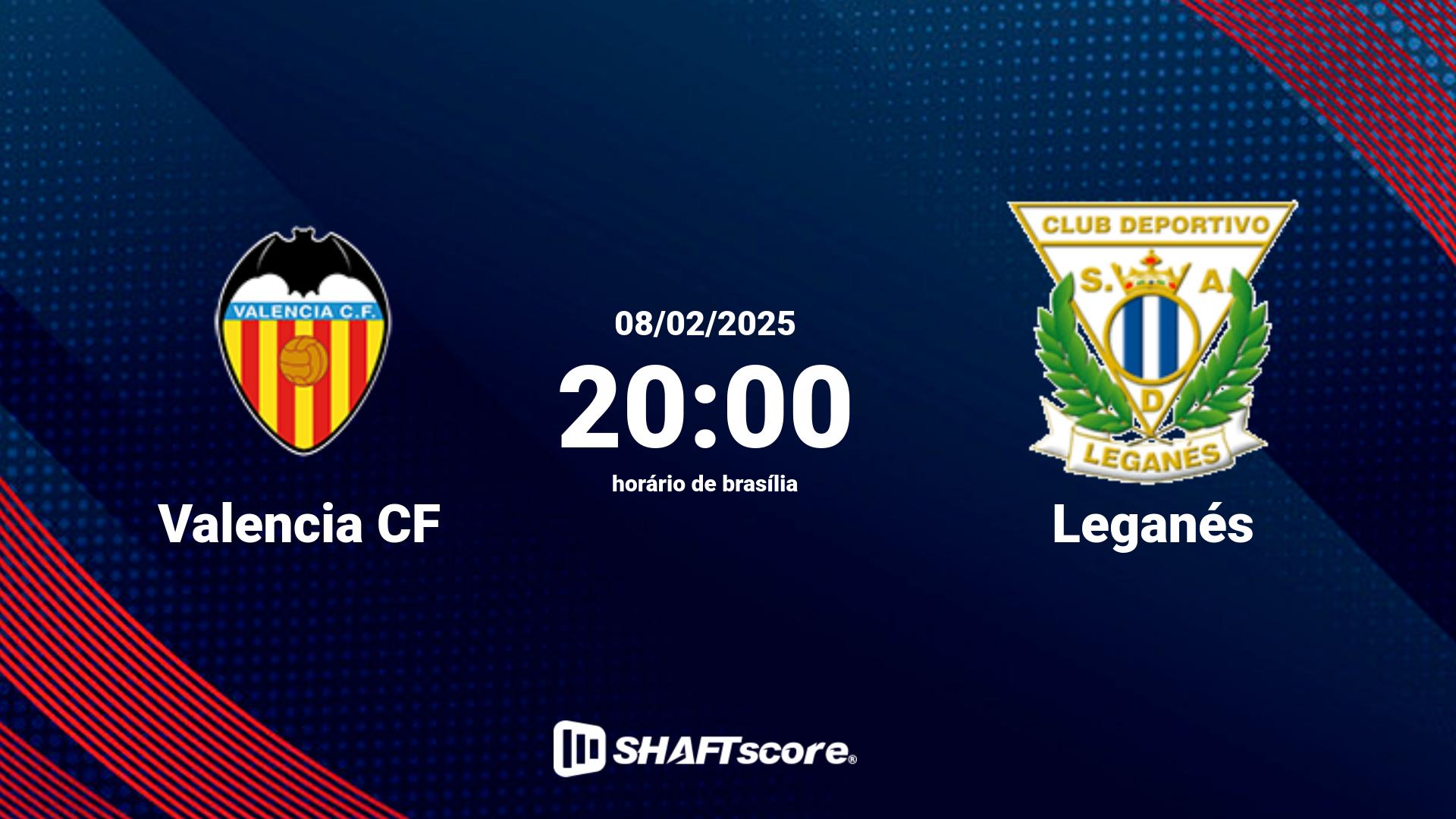 Estatísticas do jogo Valencia CF vs Leganés 08.02 20:00