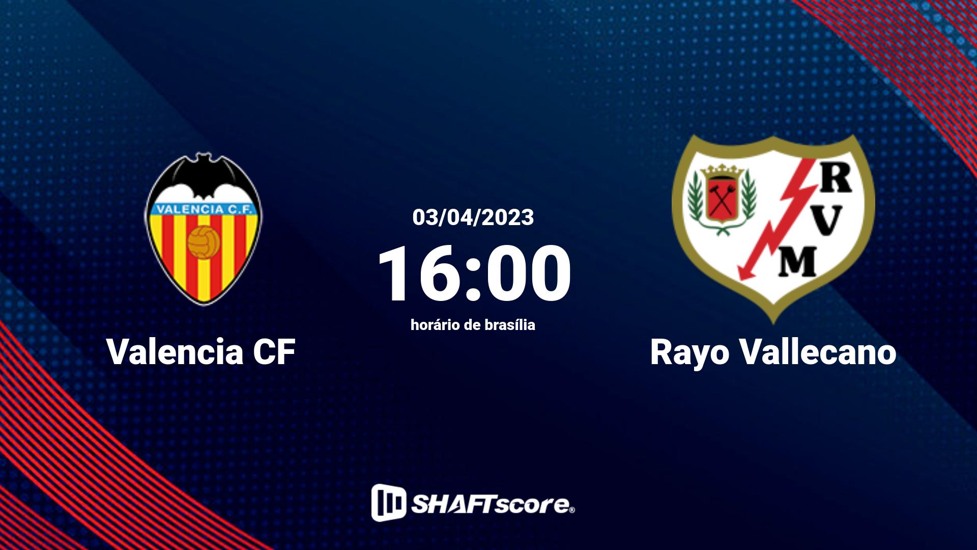 Estatísticas do jogo Valencia CF vs Rayo Vallecano 03.04 16:00