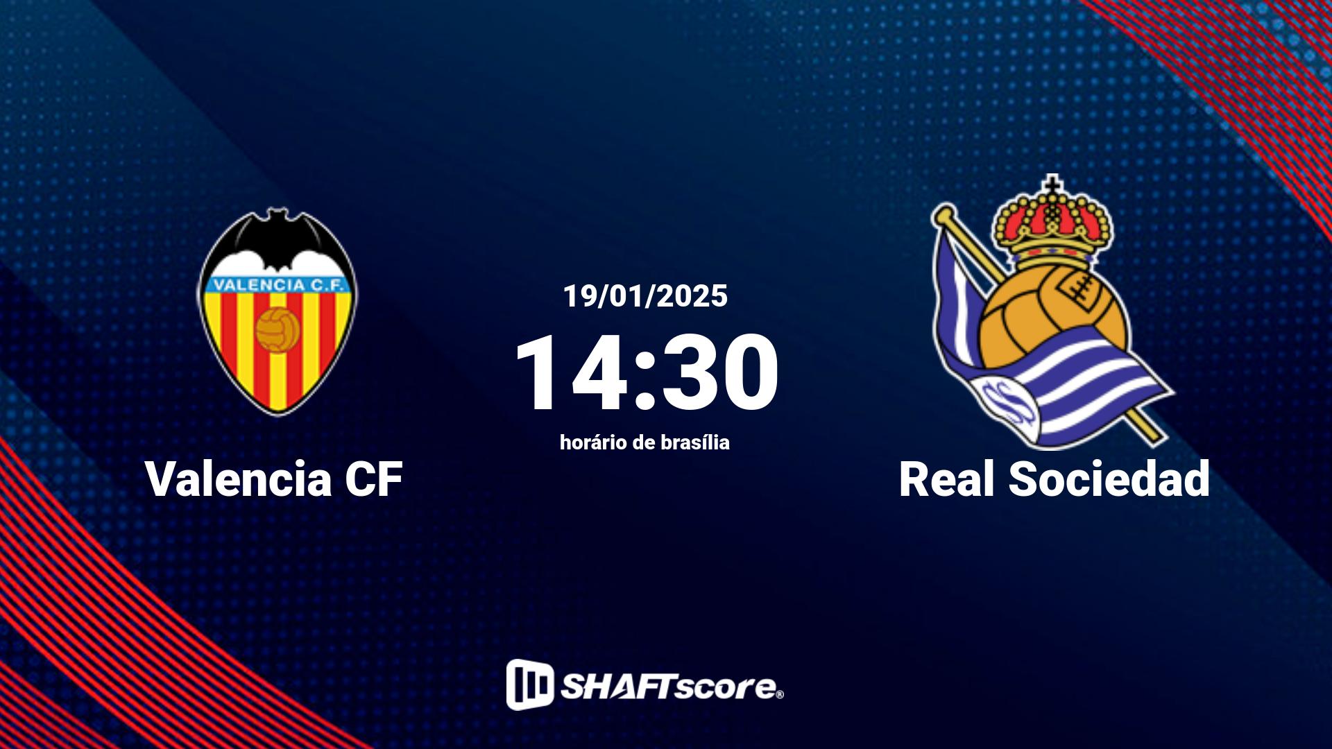 Estatísticas do jogo Valencia CF vs Real Sociedad 19.01 14:30