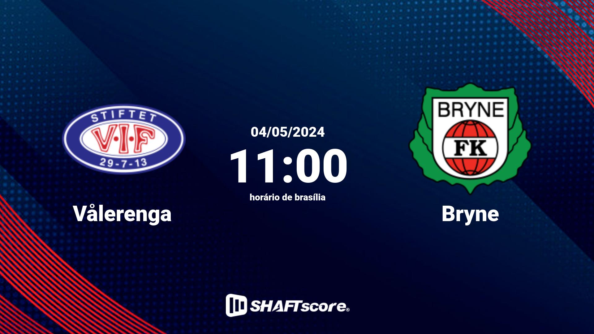 Estatísticas do jogo Vålerenga vs Bryne 04.05 11:00