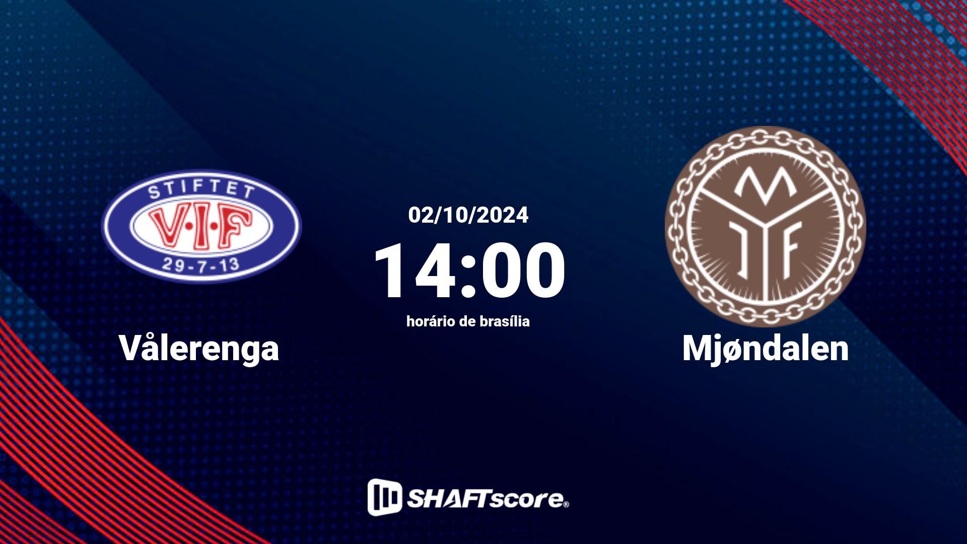 Estatísticas do jogo Vålerenga vs Mjøndalen 02.10 14:00