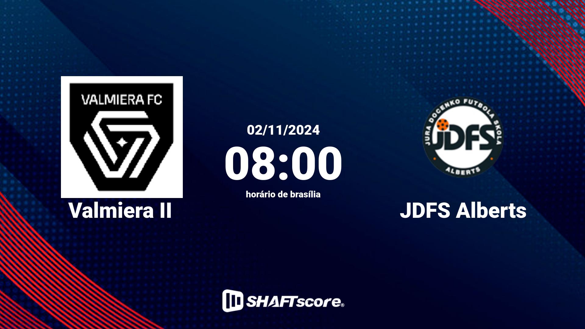 Estatísticas do jogo Valmiera II vs JDFS Alberts 02.11 08:00