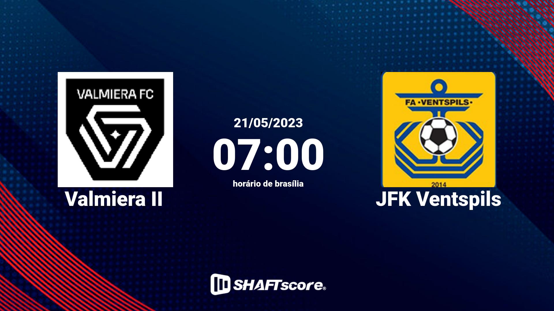 Estatísticas do jogo Valmiera II vs JFK Ventspils 21.05 07:00