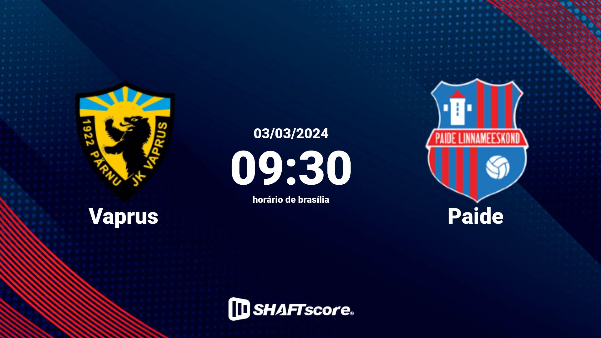 Estatísticas do jogo Vaprus vs Paide 03.03 09:30