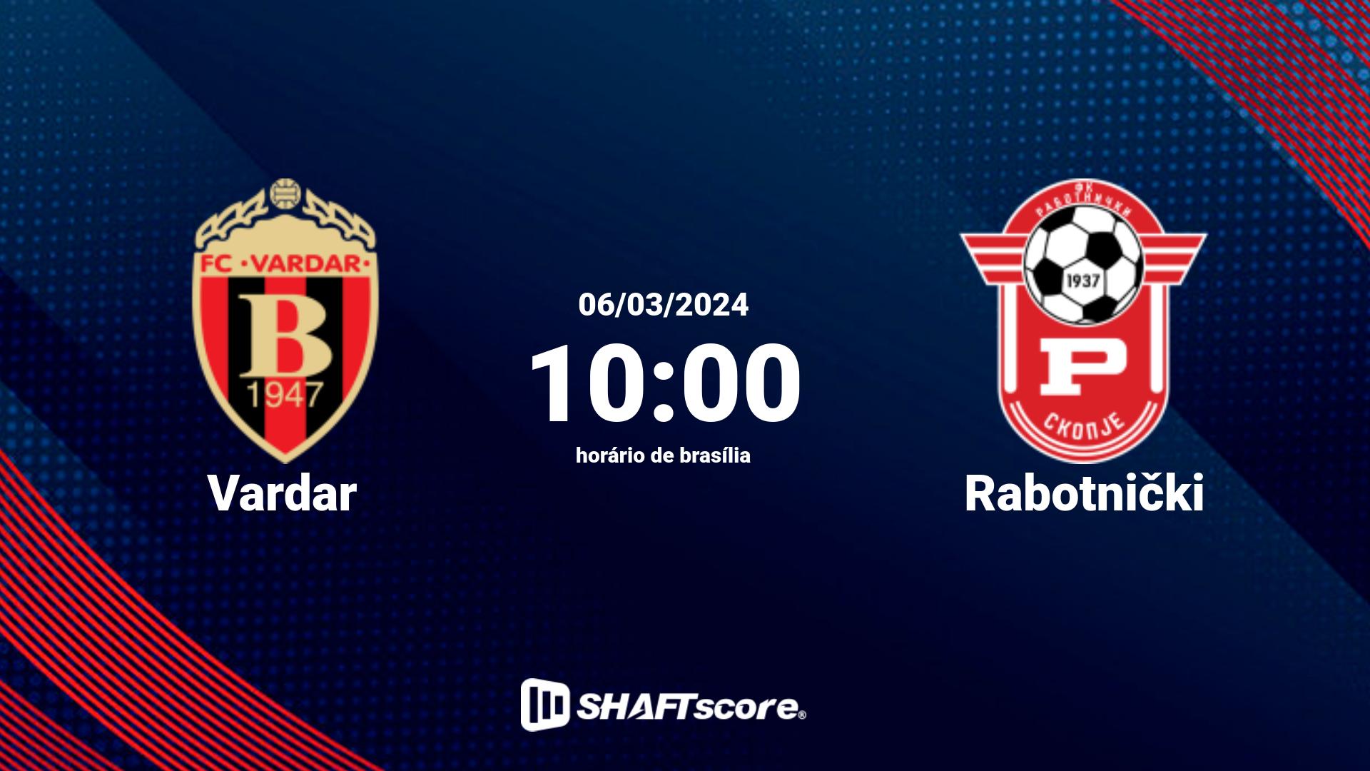 Estatísticas do jogo Vardar vs Rabotnički 06.03 10:00