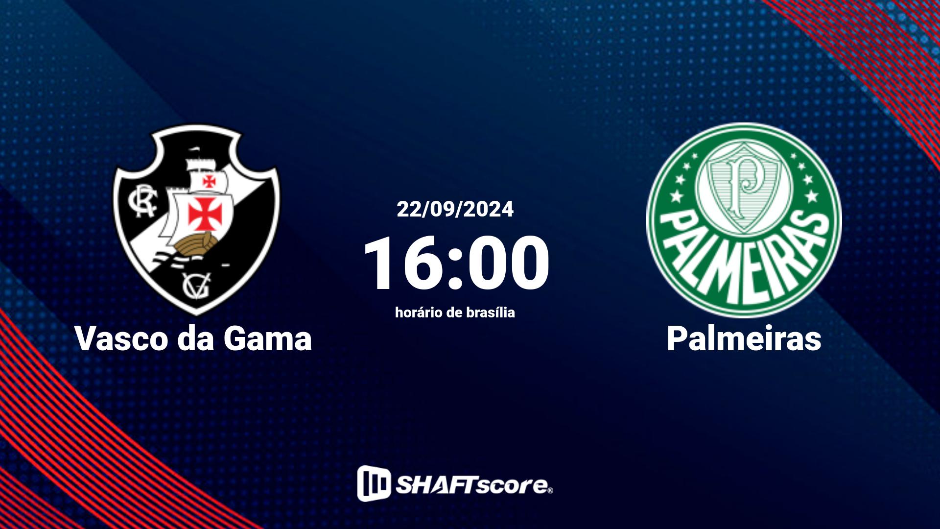 Estatísticas do jogo Vasco da Gama vs Palmeiras 22.09 16:00