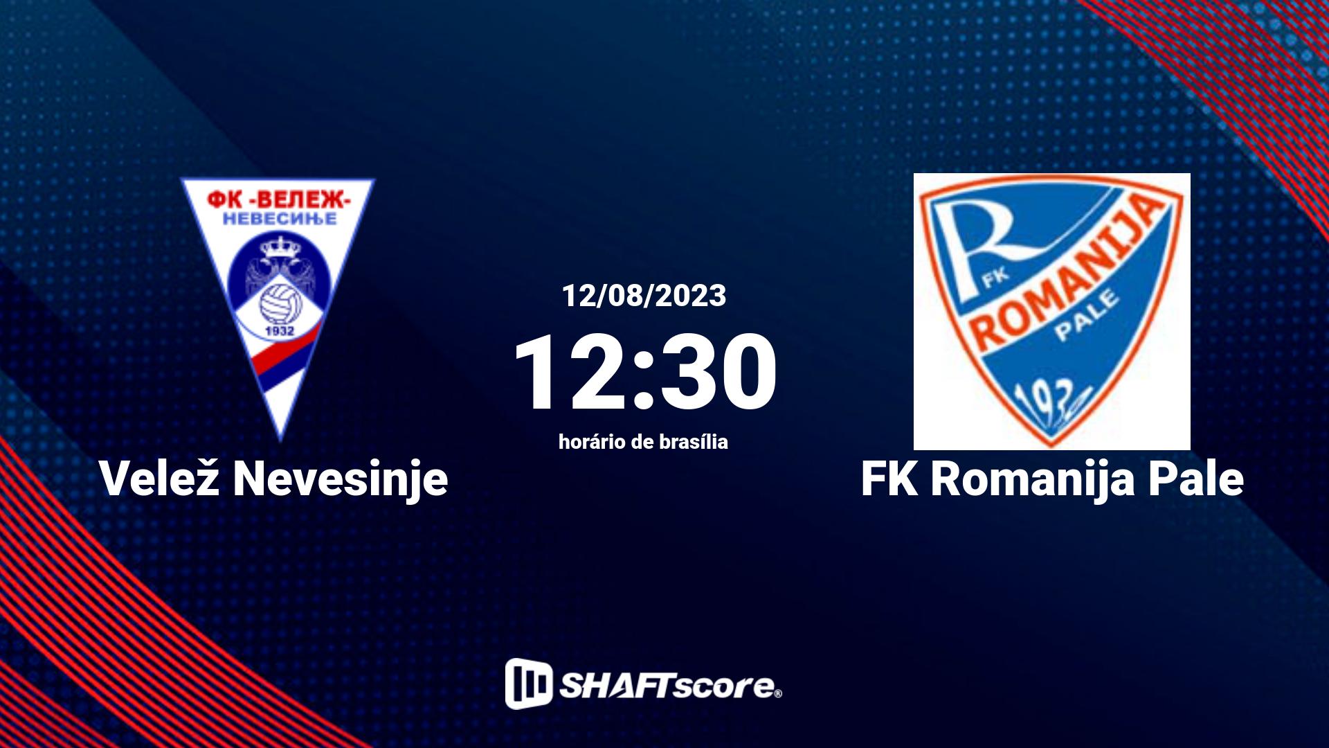 Estatísticas do jogo Velež Nevesinje vs FK Romanija Pale 12.08 12:30