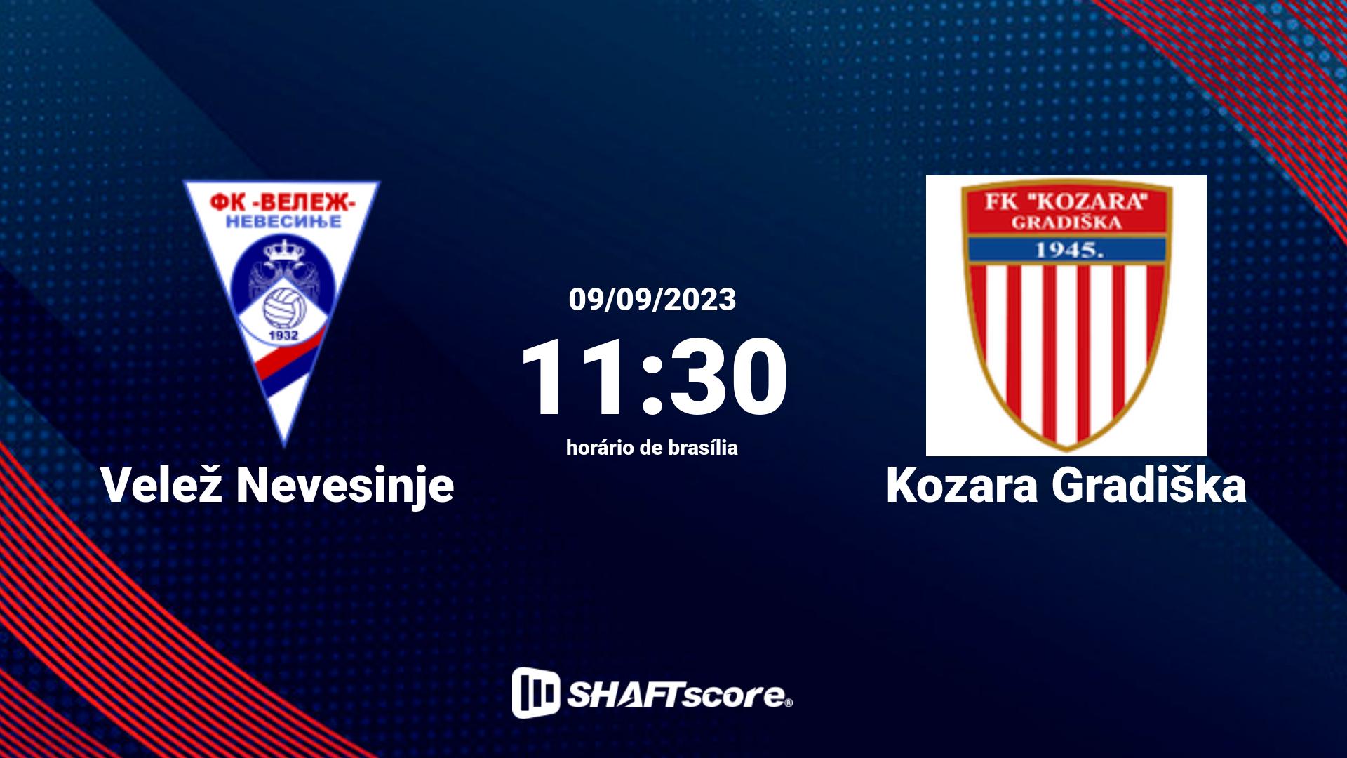 Estatísticas do jogo Velež Nevesinje vs Kozara Gradiška 09.09 11:30