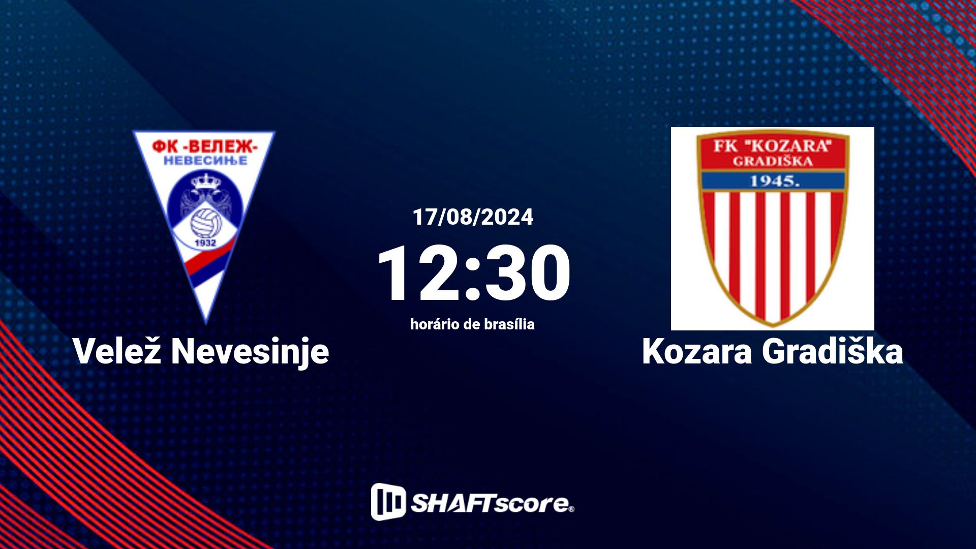 Estatísticas do jogo Velež Nevesinje vs Kozara Gradiška 17.08 12:30