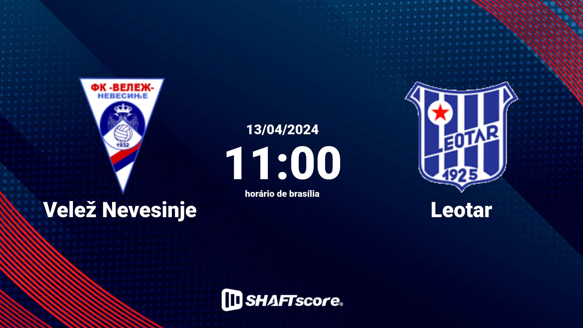 Estatísticas do jogo Velež Nevesinje vs Leotar 13.04 11:00