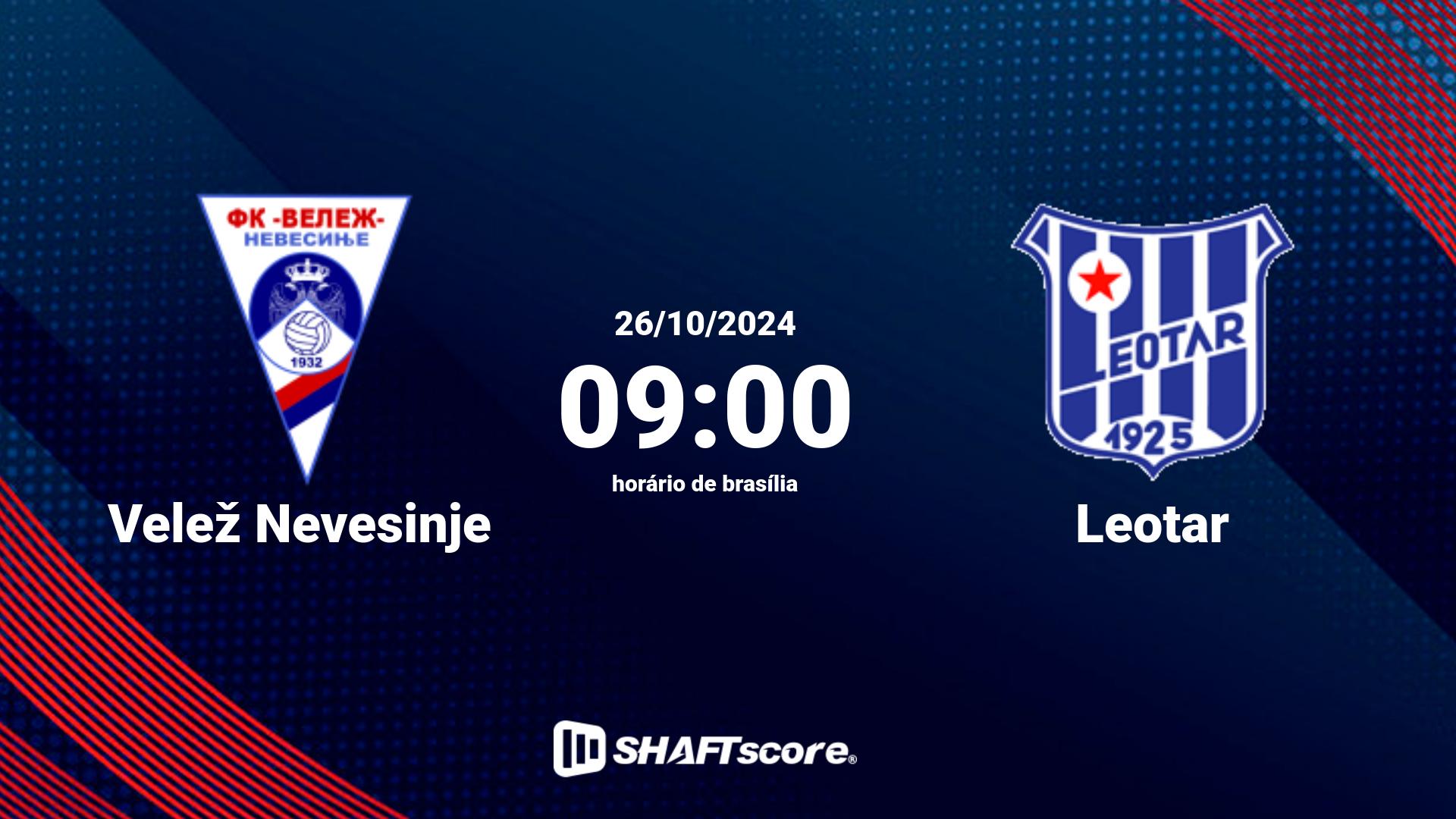 Estatísticas do jogo Velež Nevesinje vs Leotar 26.10 09:00