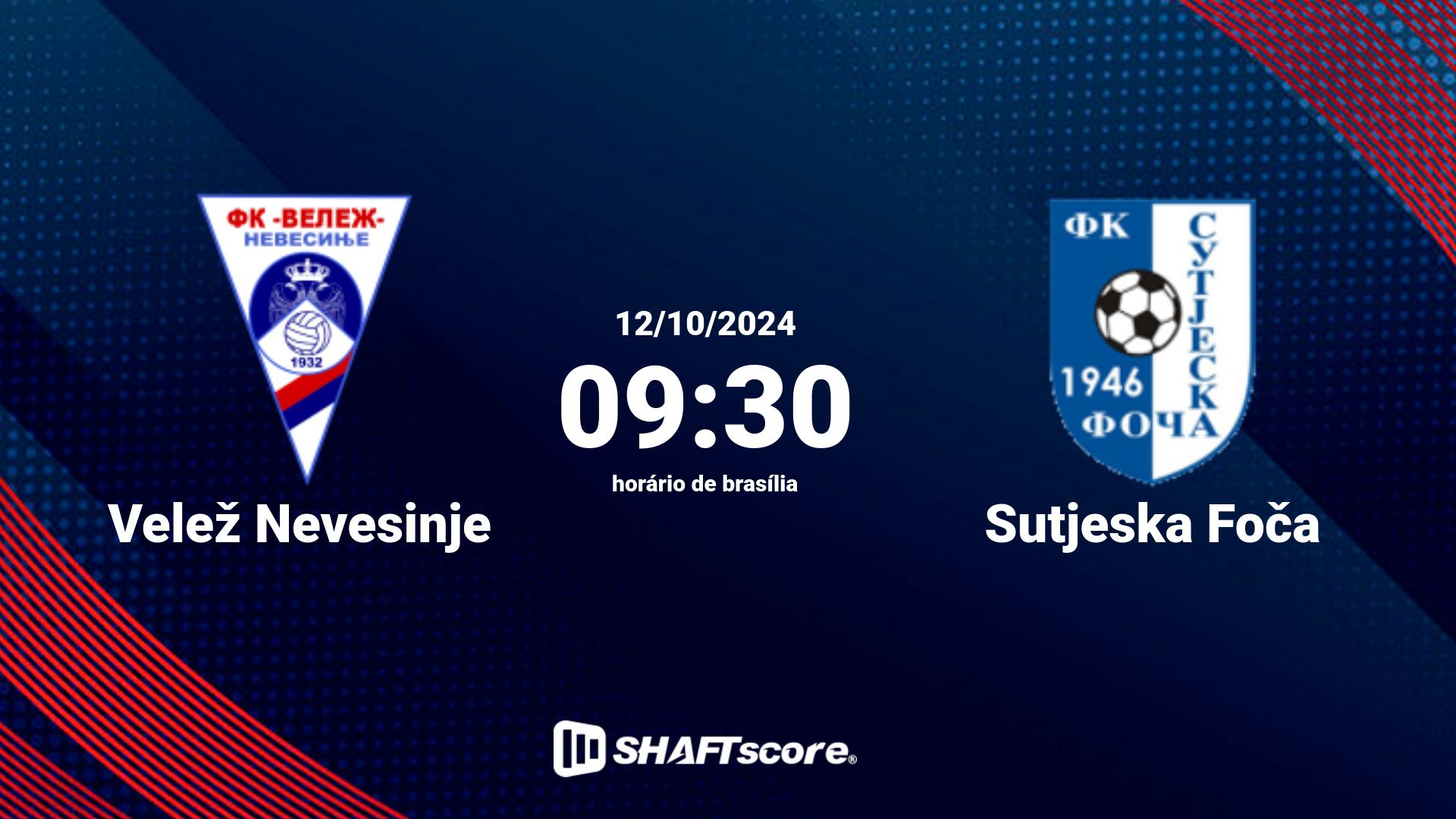 Estatísticas do jogo Velež Nevesinje vs Sutjeska Foča 12.10 09:30