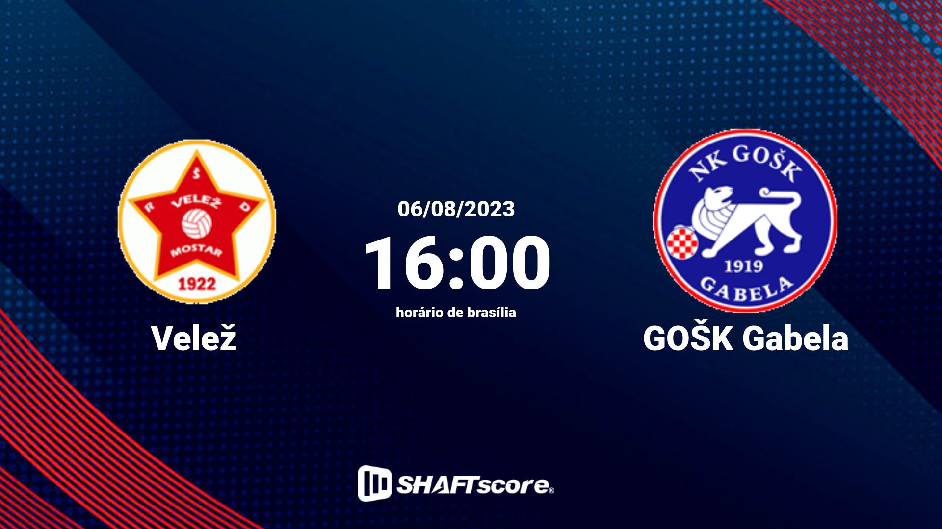 Estatísticas do jogo Velež vs GOŠK Gabela 06.08 16:00