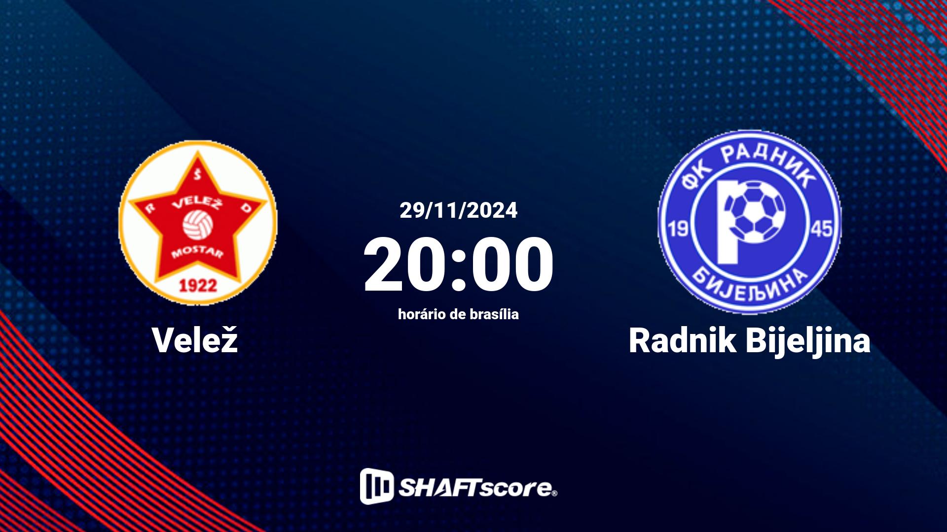 Estatísticas do jogo Velež vs Radnik Bijeljina 29.11 20:00