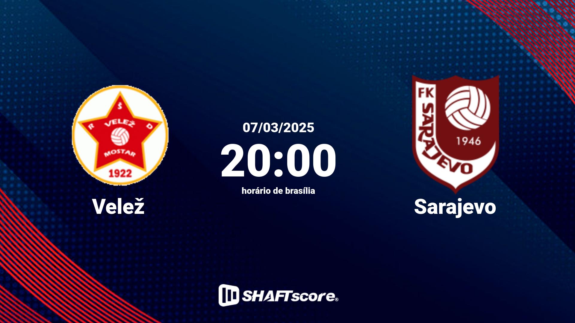 Estatísticas do jogo Velež vs Sarajevo 07.03 20:00