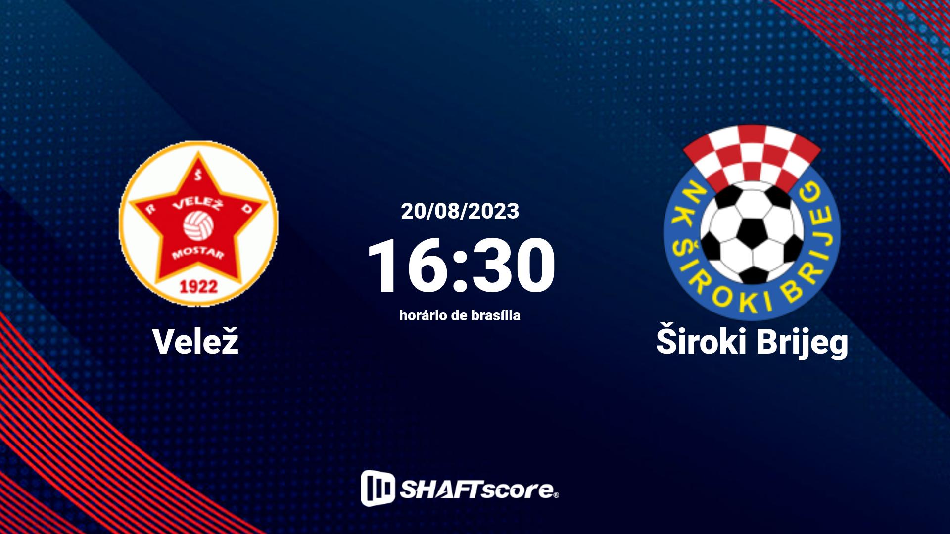 Estatísticas do jogo Velež vs Široki Brijeg 20.08 16:30