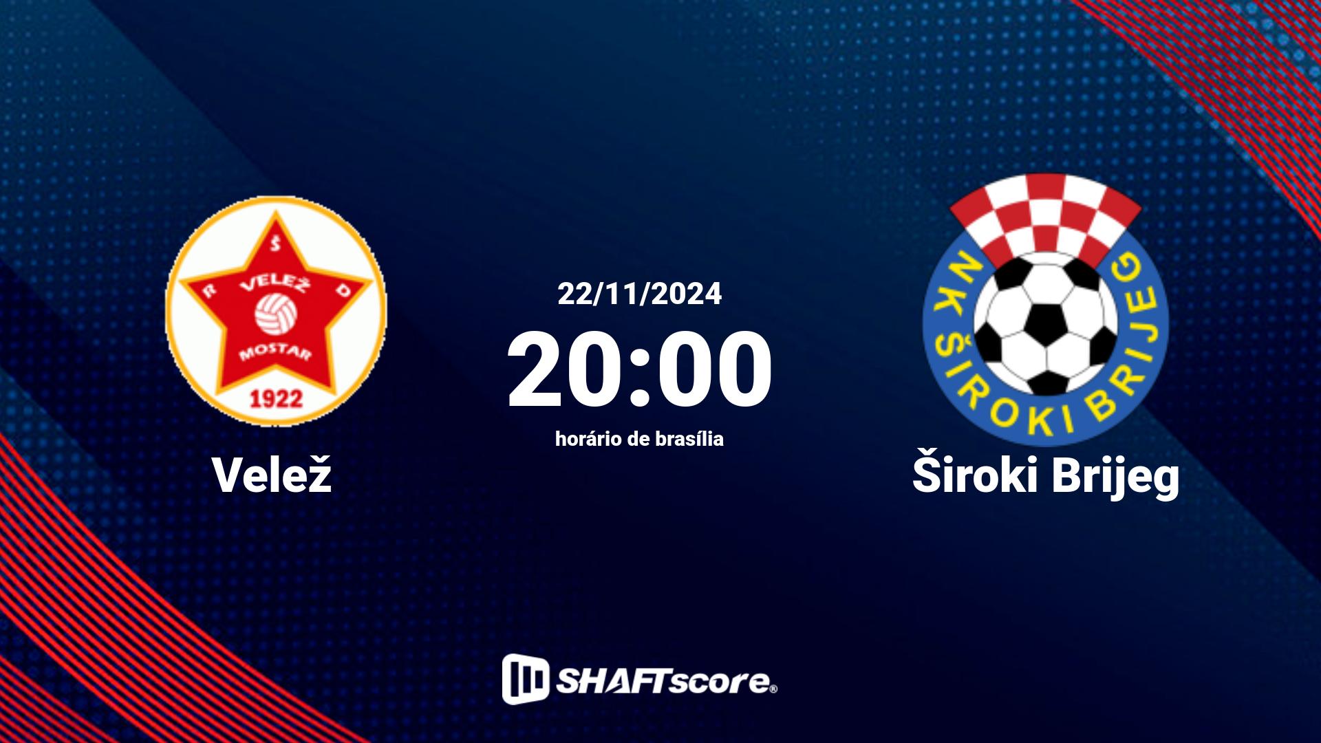 Estatísticas do jogo Velež vs Široki Brijeg 22.11 20:00