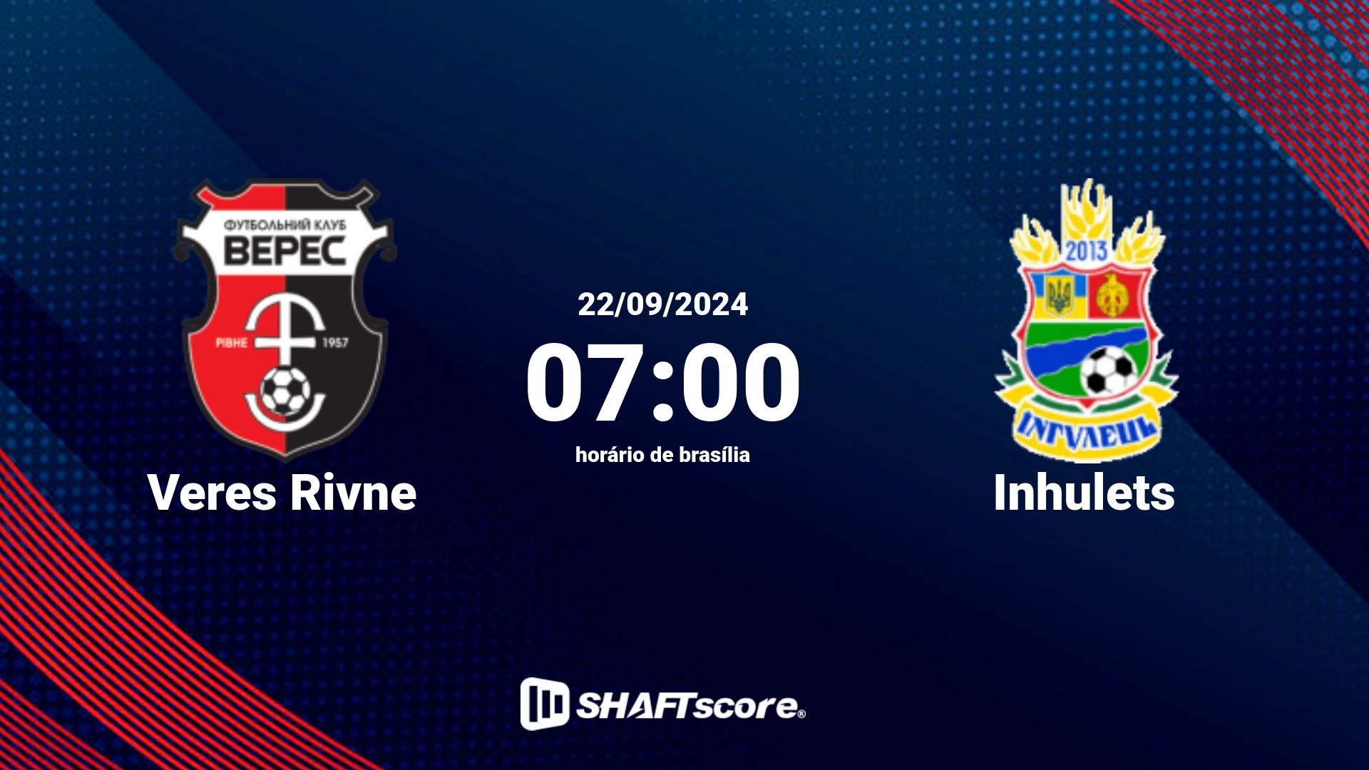 Estatísticas do jogo Veres Rivne vs Inhulets 22.09 07:00