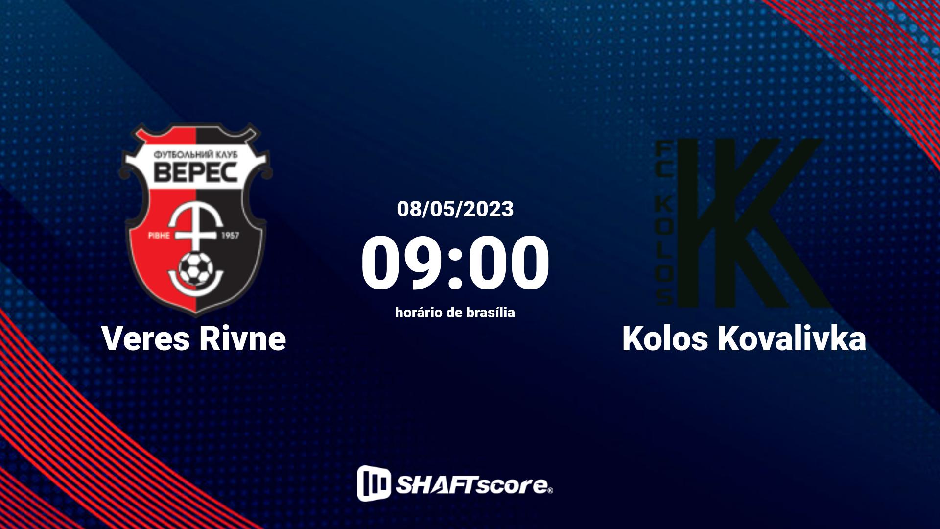 Estatísticas do jogo Veres Rivne vs Kolos Kovalivka 08.05 09:00