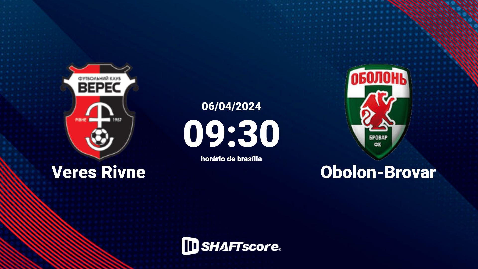 Estatísticas do jogo Veres Rivne vs Obolon-Brovar 06.04 09:30