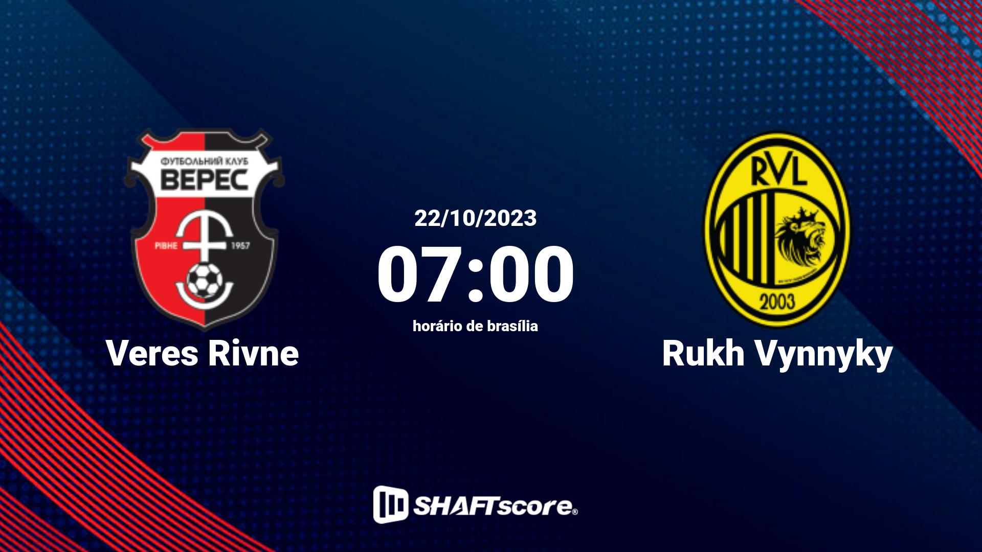 Estatísticas do jogo Veres Rivne vs Rukh Vynnyky 22.10 07:00