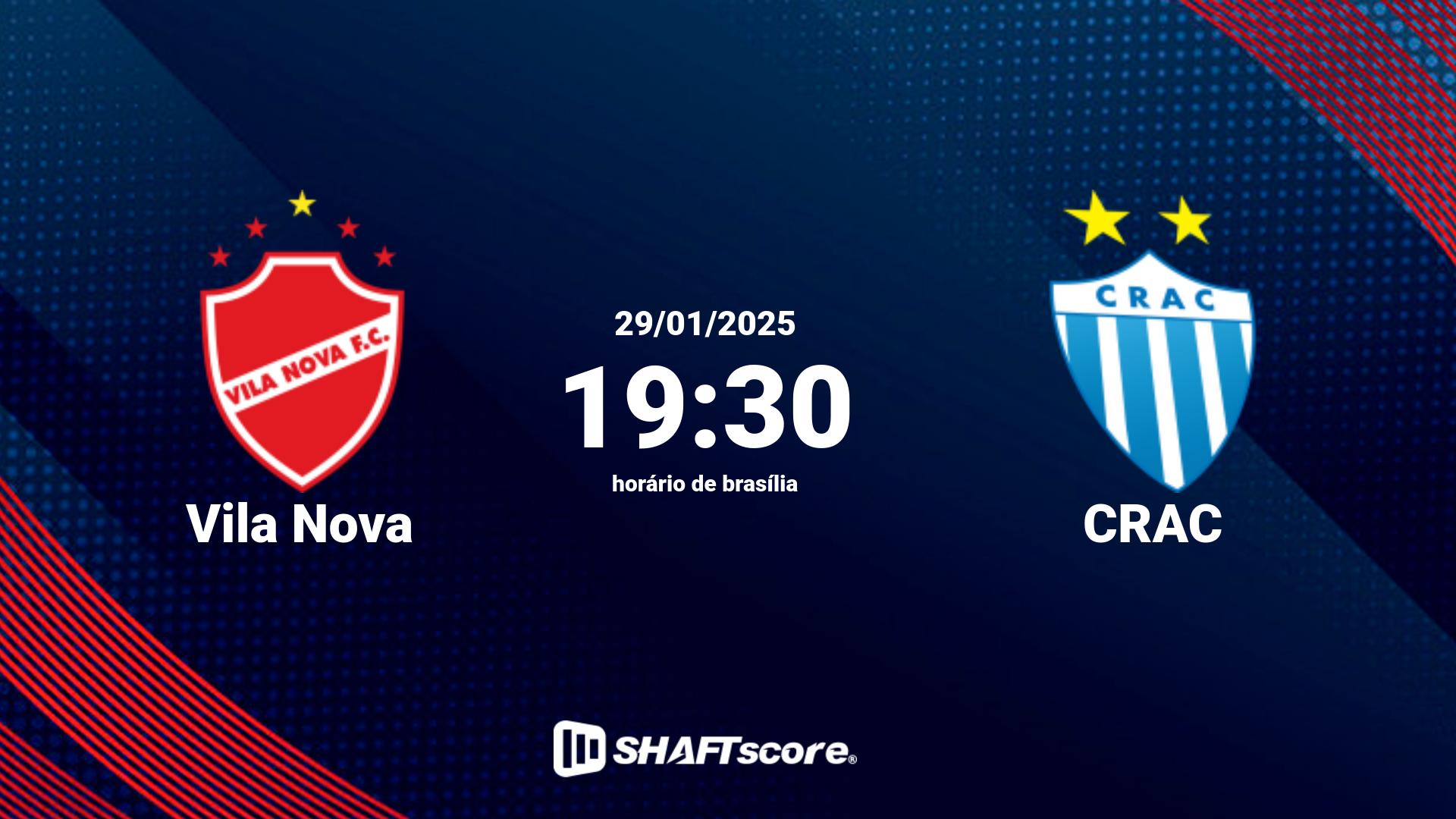 Estatísticas do jogo Vila Nova vs CRAC 29.01 19:30