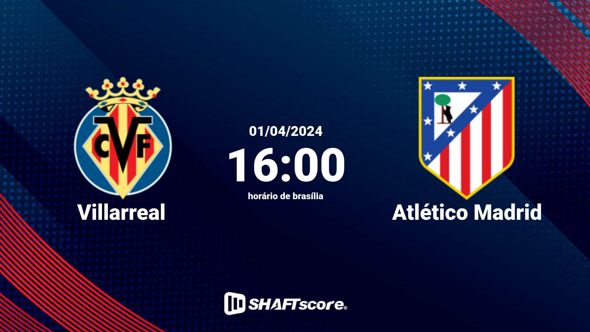 Estatísticas do jogo Villarreal vs Atlético Madrid 01.04 16:00