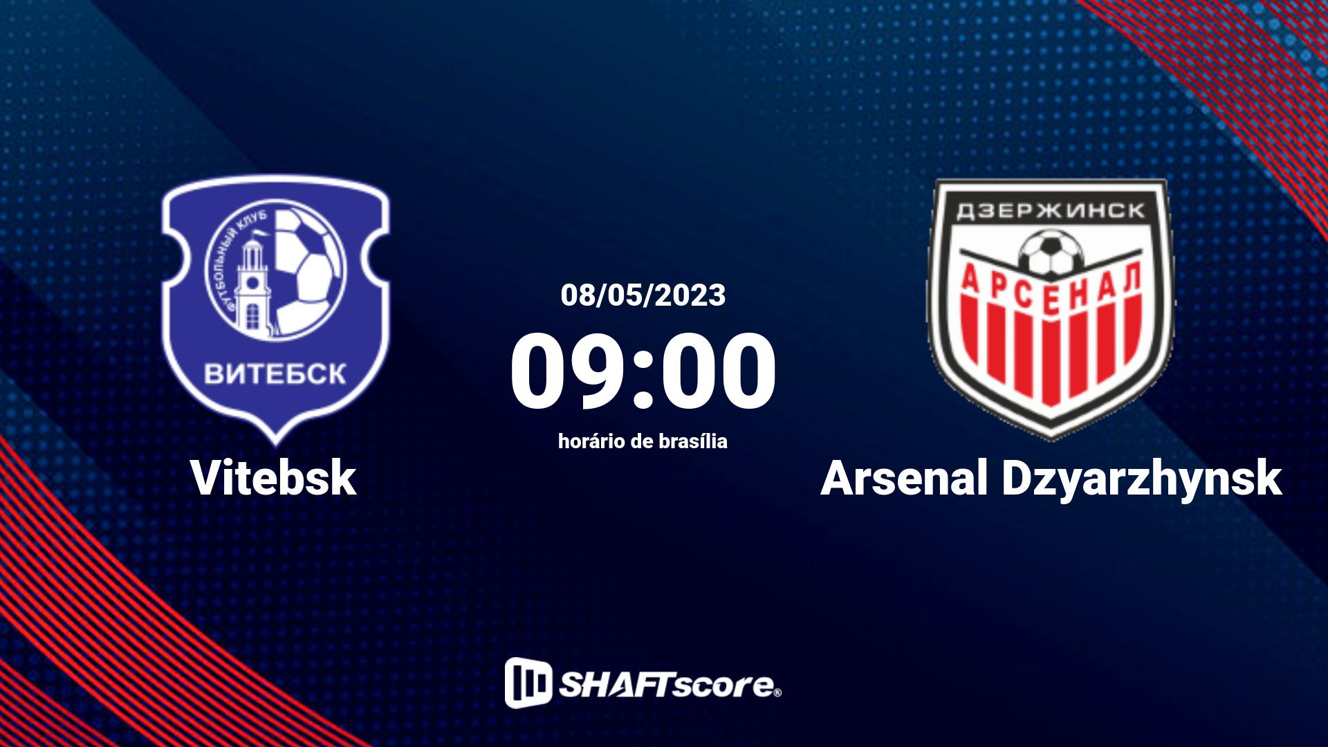 Estatísticas do jogo Vitebsk vs Arsenal Dzyarzhynsk 08.05 09:00