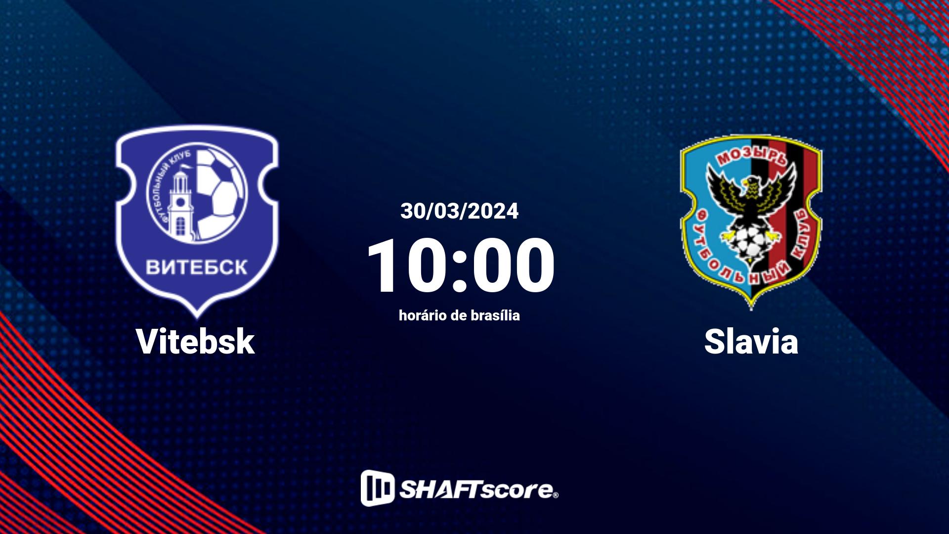 Estatísticas do jogo Vitebsk vs Slavia 30.03 10:00