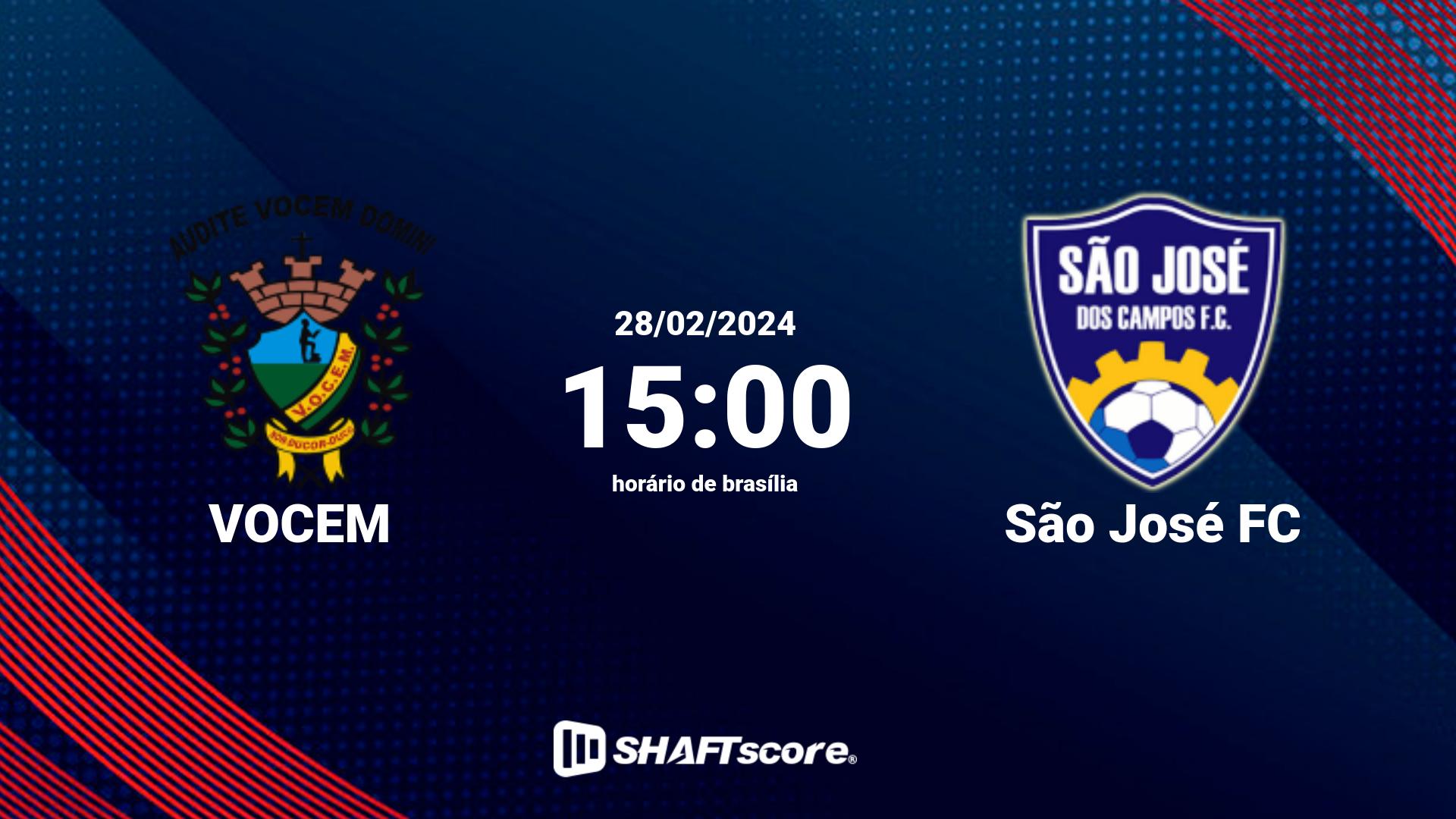 Estatísticas do jogo VOCEM vs São José FC 28.02 15:00