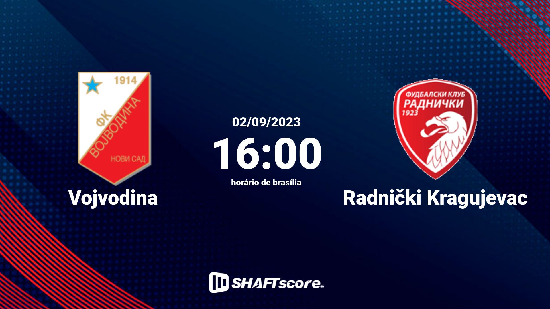 Estatísticas do jogo Vojvodina vs Radnički Kragujevac 02.09 16:00