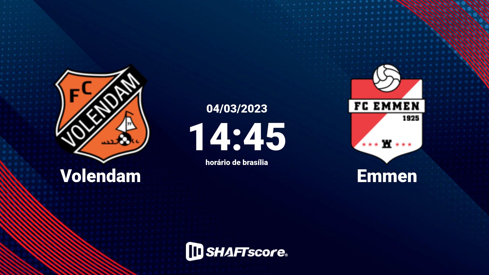 Estatísticas do jogo Volendam vs Emmen 04.03 14:45