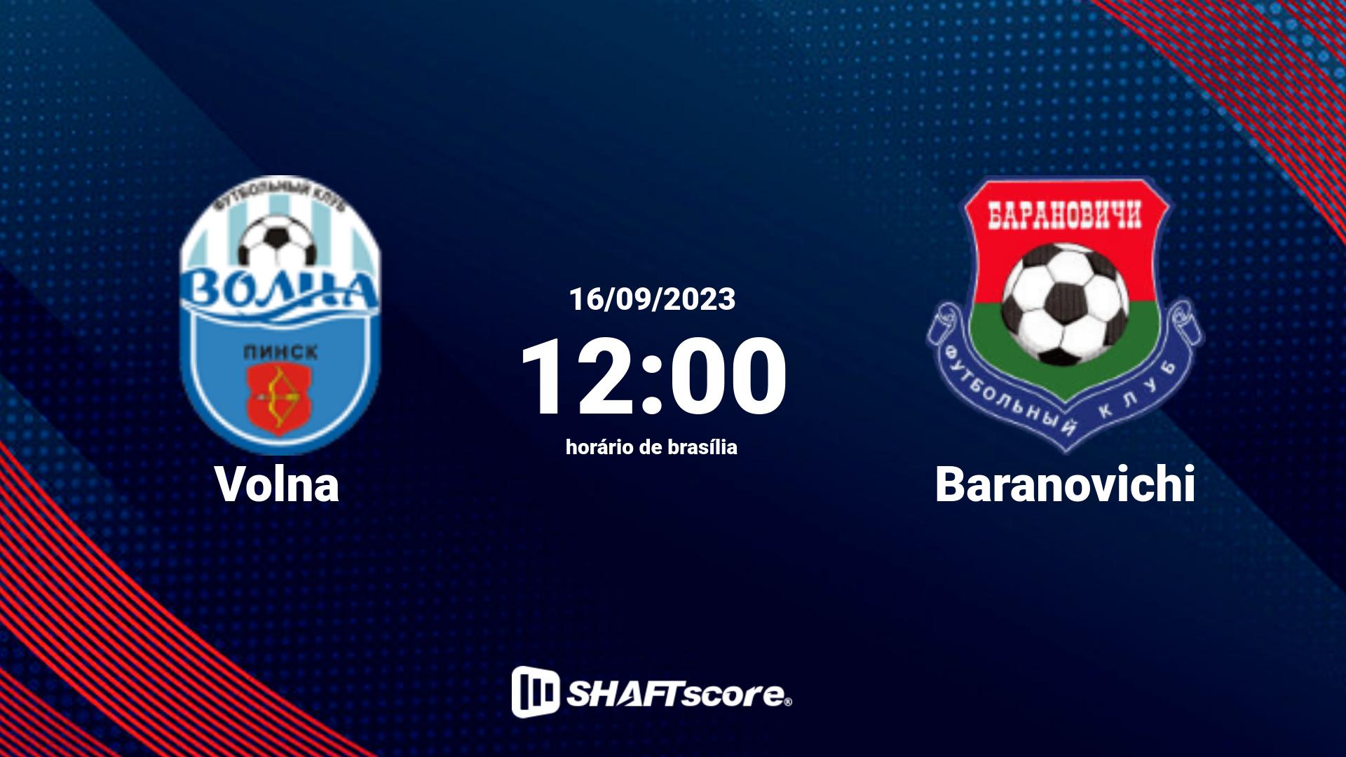 Estatísticas do jogo Volna vs Baranovichi 16.09 12:00