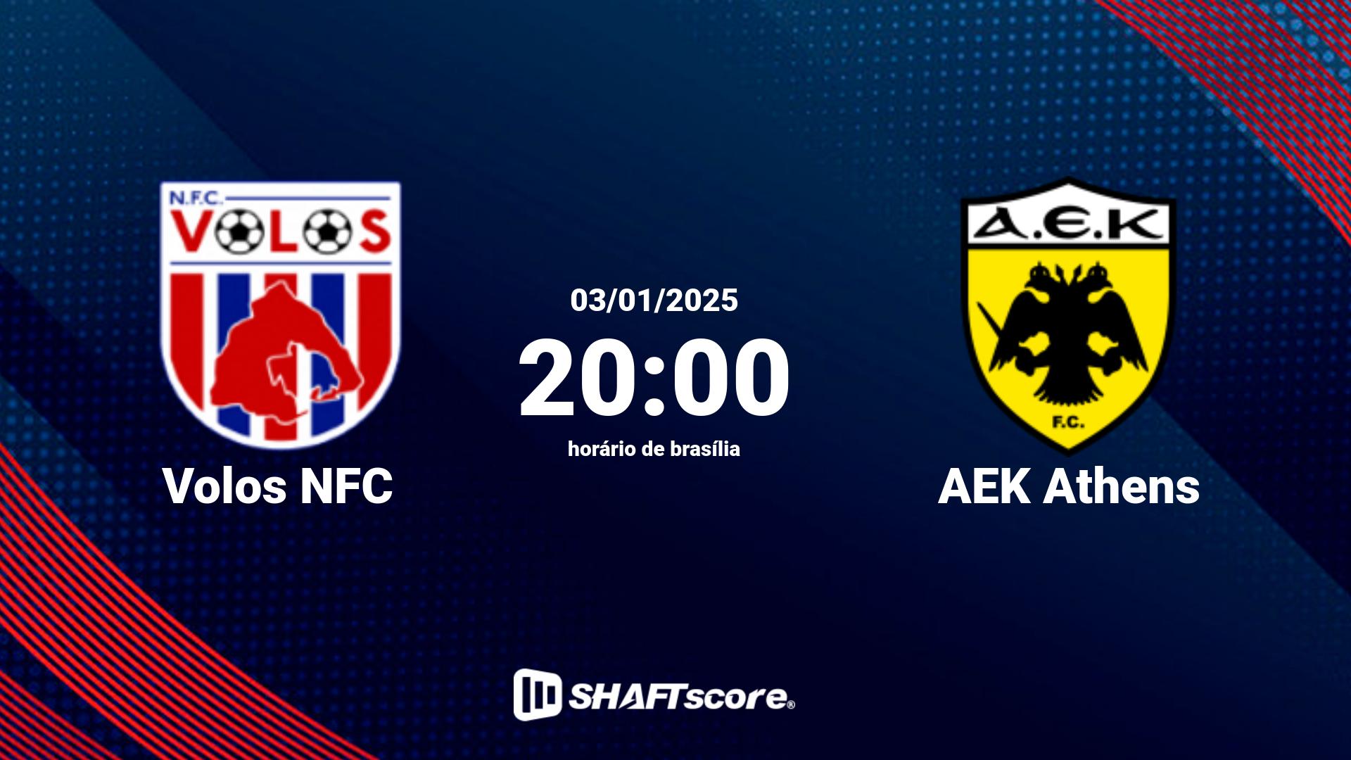 Estatísticas do jogo Volos NFC vs AEK Athens 03.01 20:00