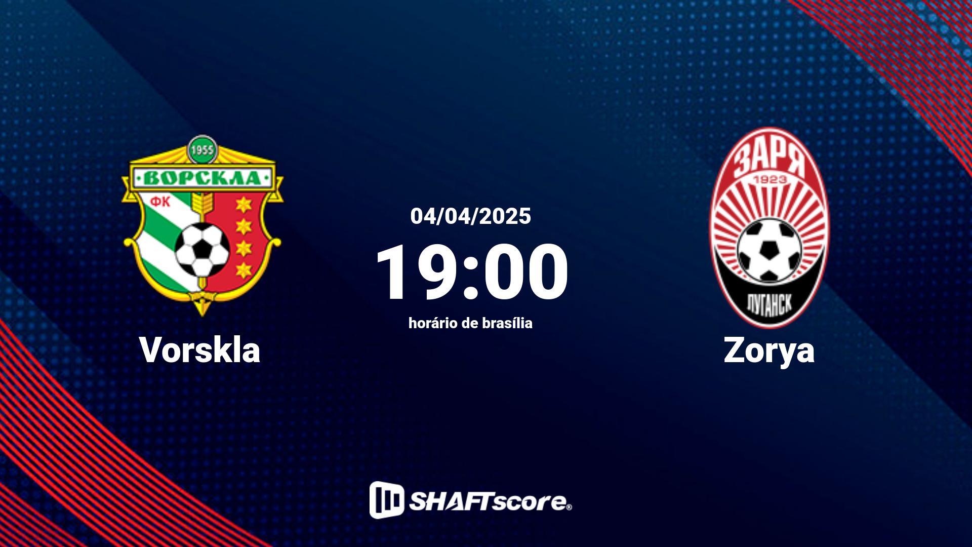 Estatísticas do jogo Vorskla vs Zorya 04.04 19:00