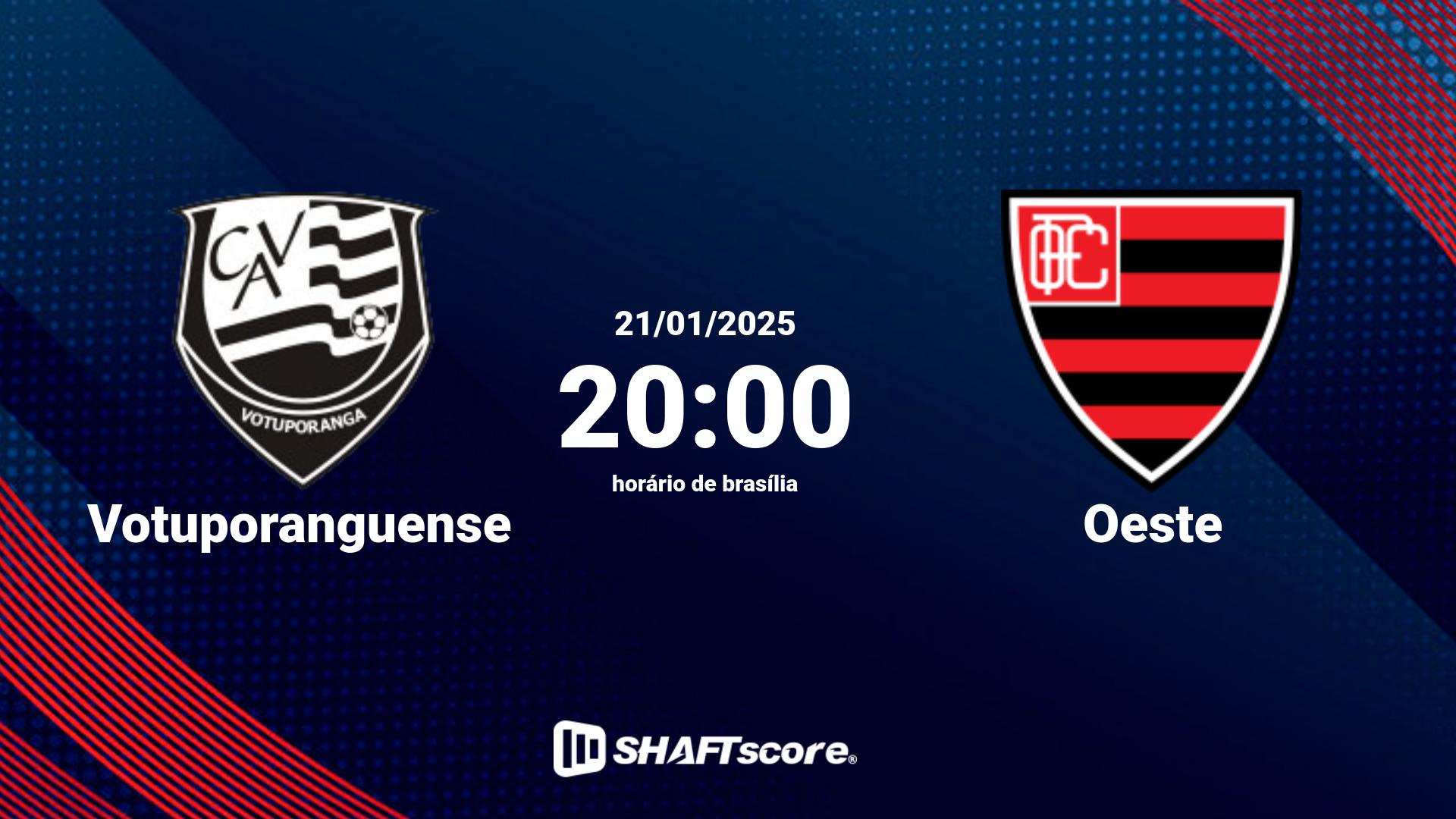 Estatísticas do jogo Votuporanguense vs Oeste 21.01 20:00