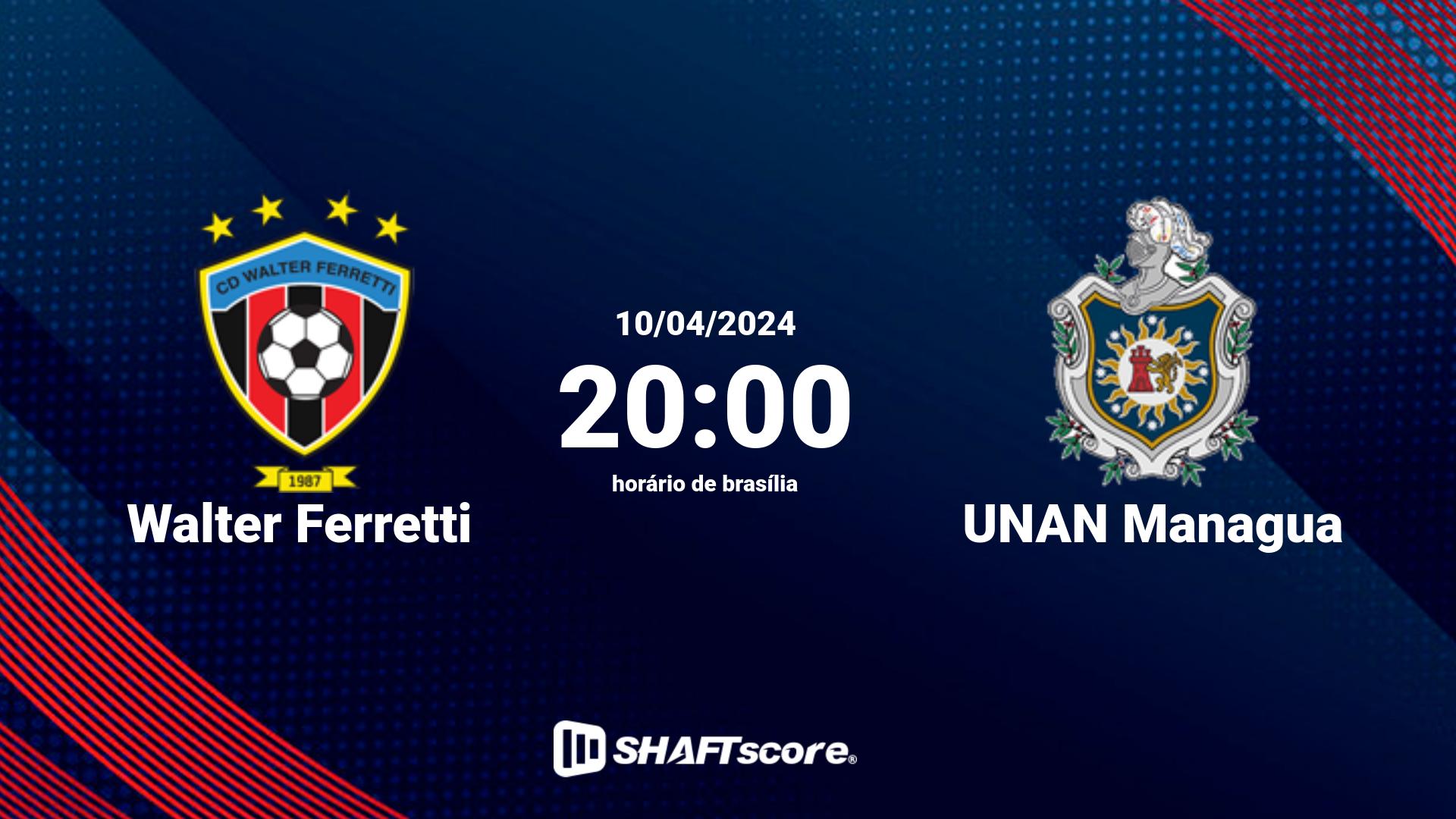 Estatísticas do jogo Walter Ferretti vs UNAN Managua 10.04 20:00