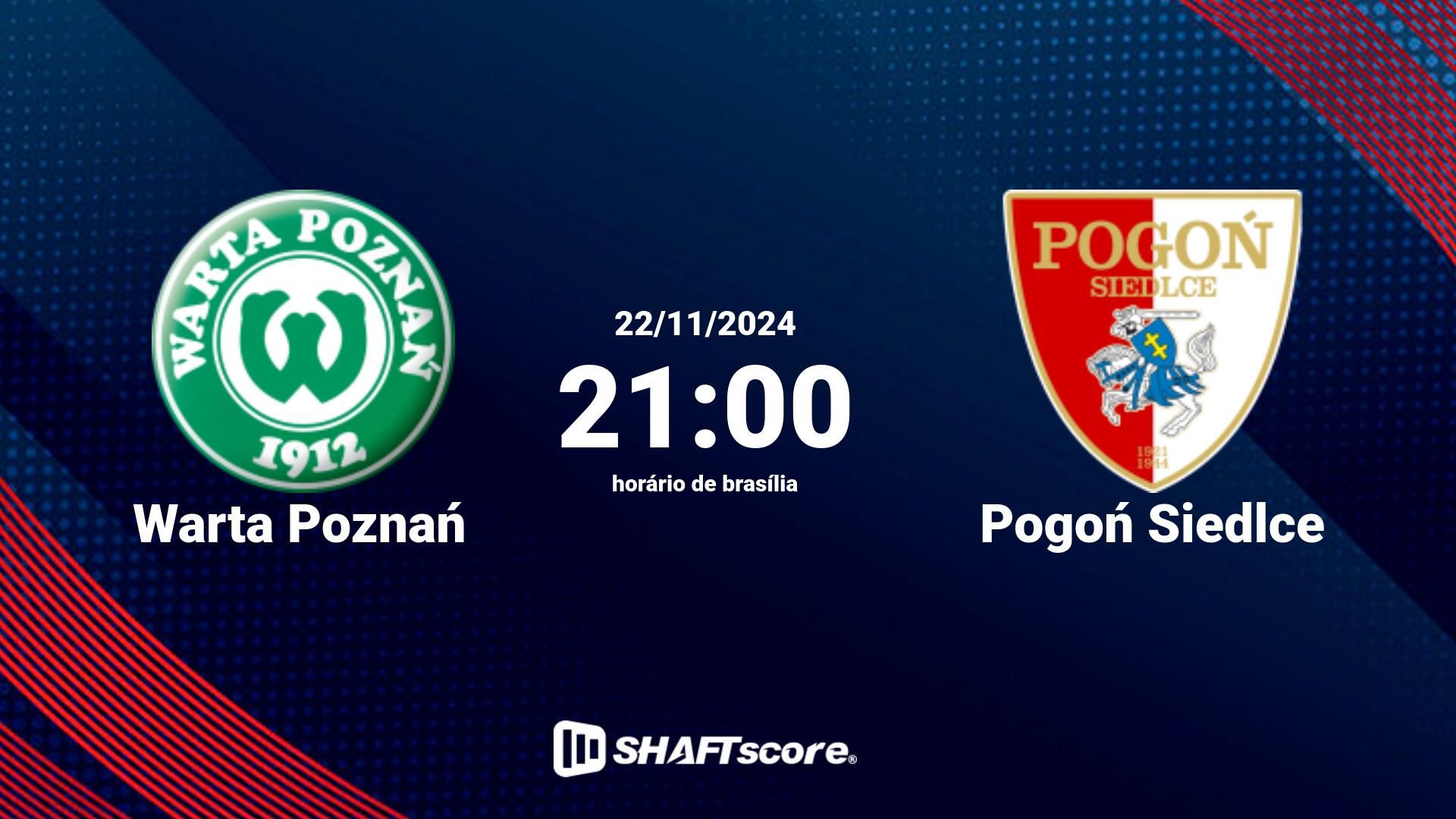 Estatísticas do jogo Warta Poznań vs Pogoń Siedlce 22.11 21:00