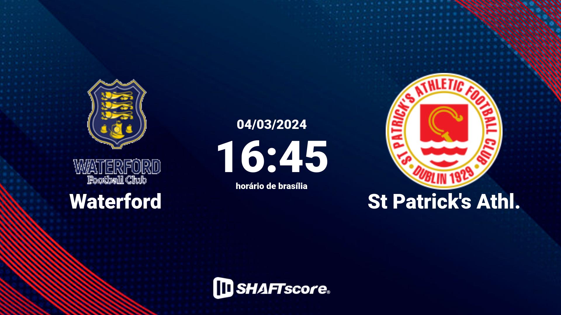 Estatísticas do jogo Waterford vs St Patrick's Athl. 04.03 16:45