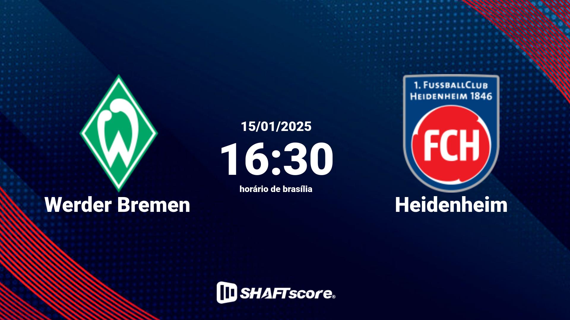 Estatísticas do jogo Werder Bremen vs Heidenheim 15.01 16:30