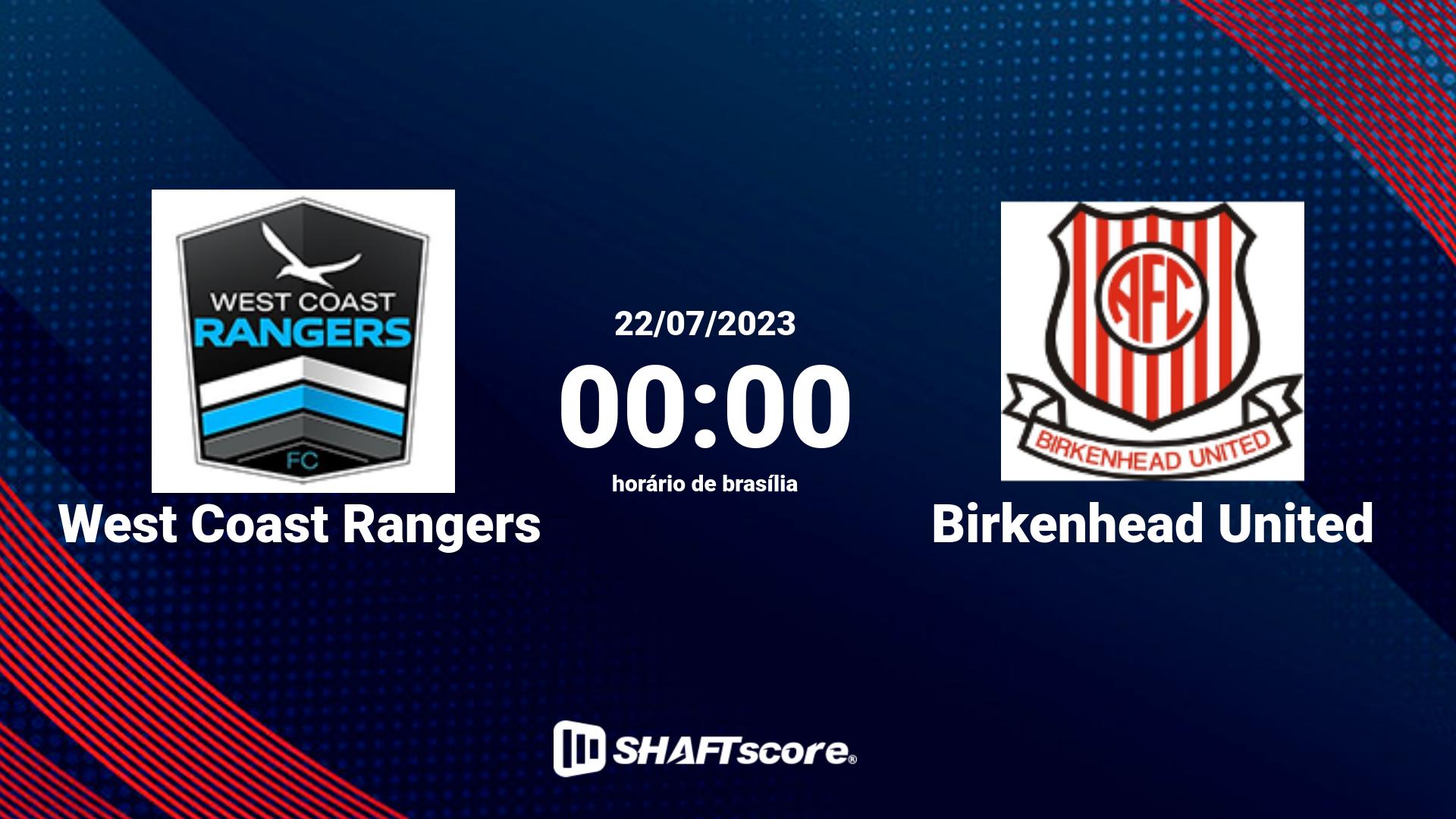 Estatísticas do jogo West Coast Rangers vs Birkenhead United 22.07 00:00