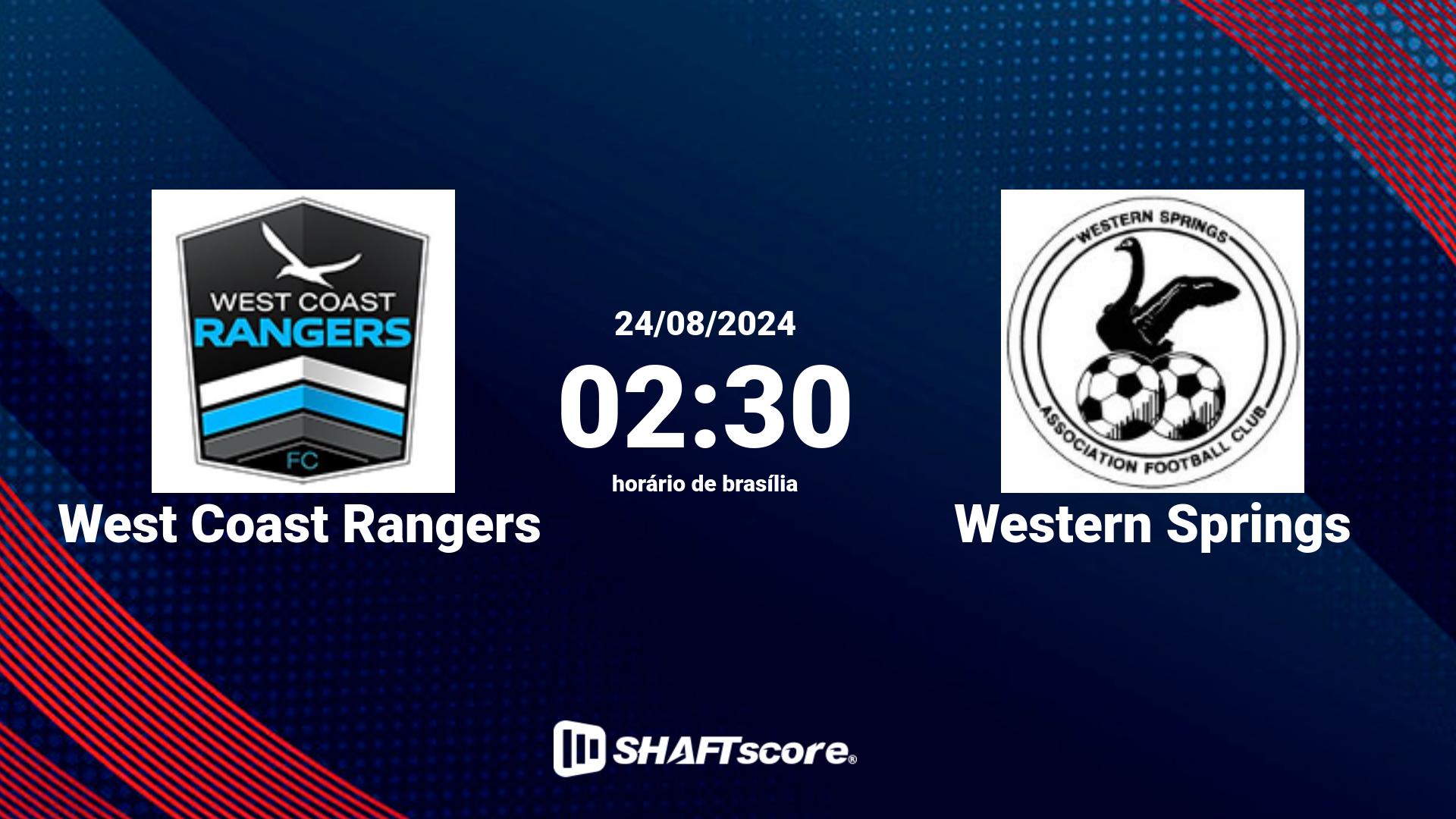 Estatísticas do jogo West Coast Rangers vs Western Springs 24.08 02:30