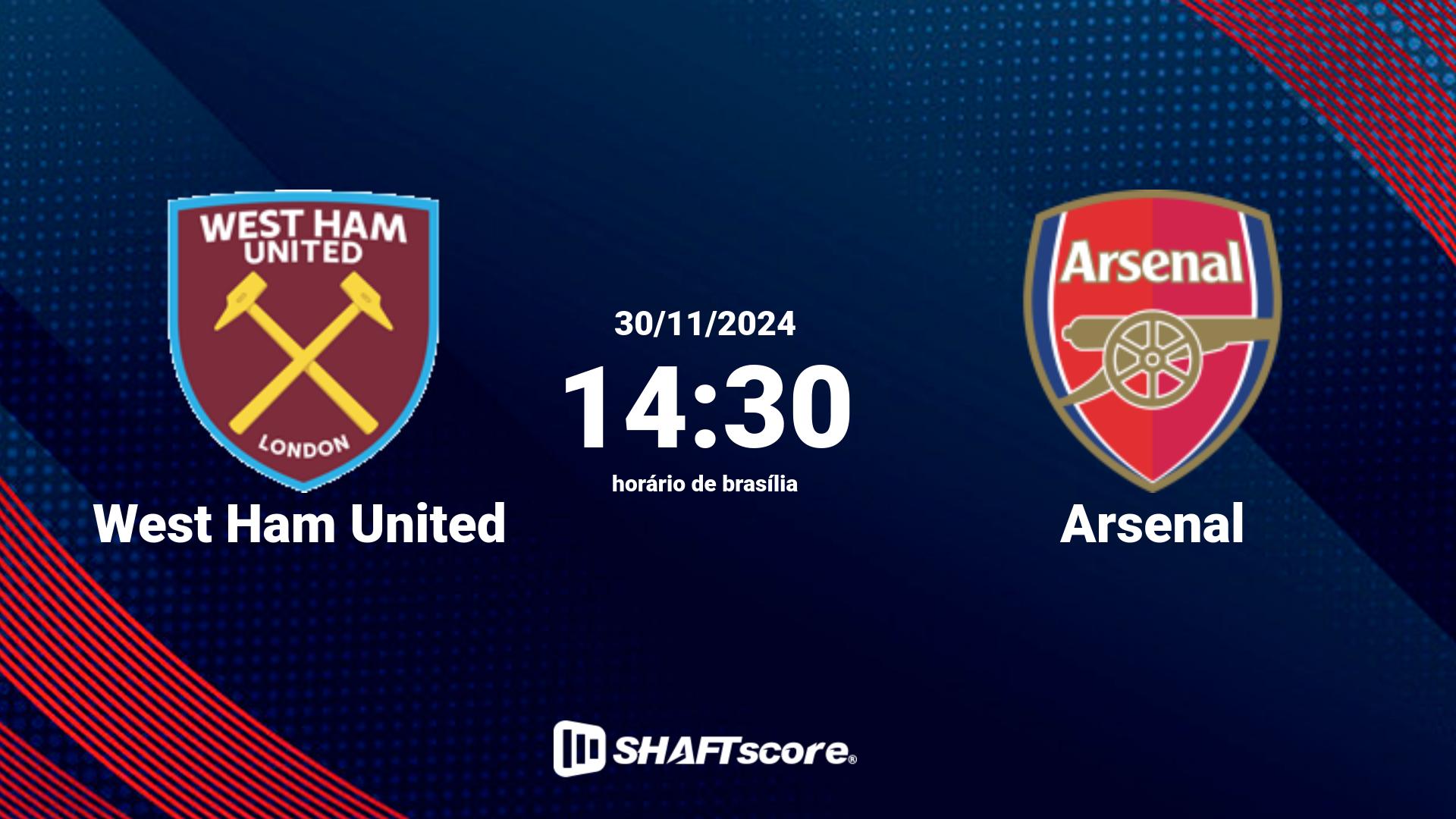 Estatísticas do jogo West Ham United vs Arsenal 30.11 14:30