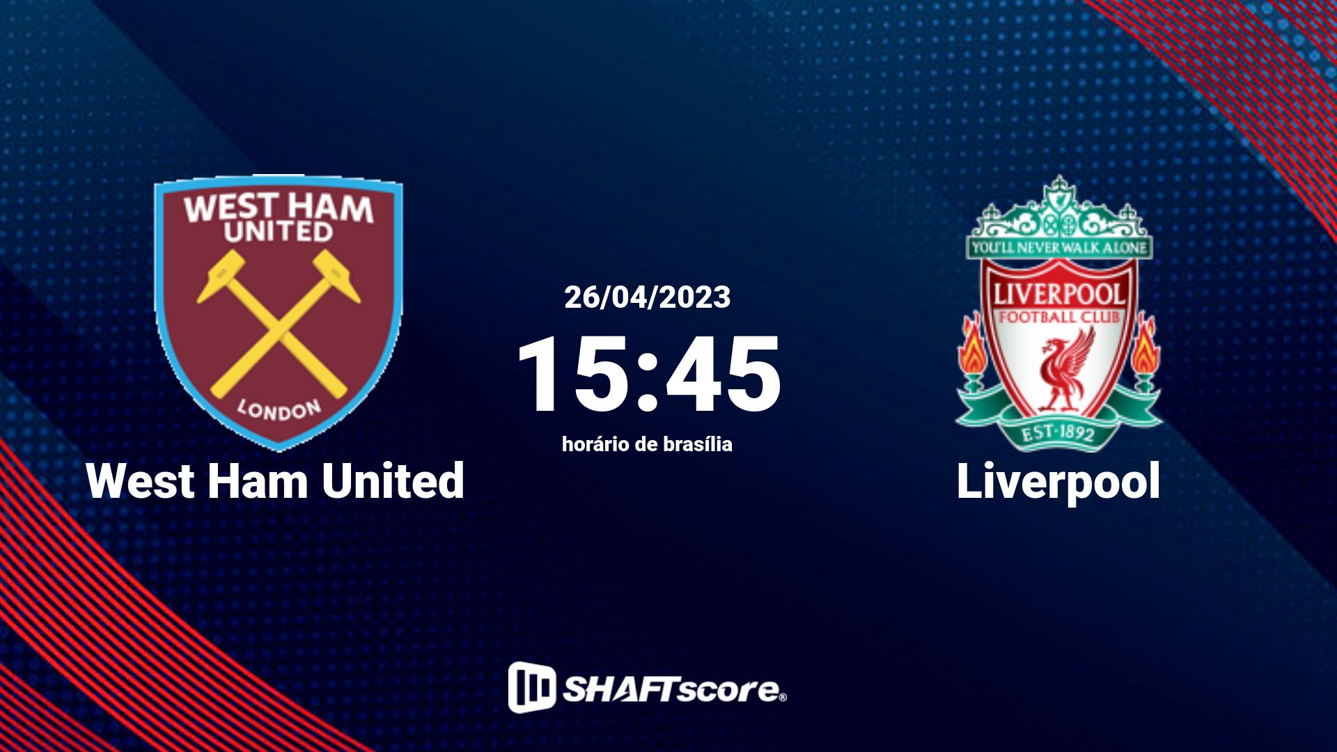 Estatísticas do jogo West Ham United vs Liverpool 26.04 15:45